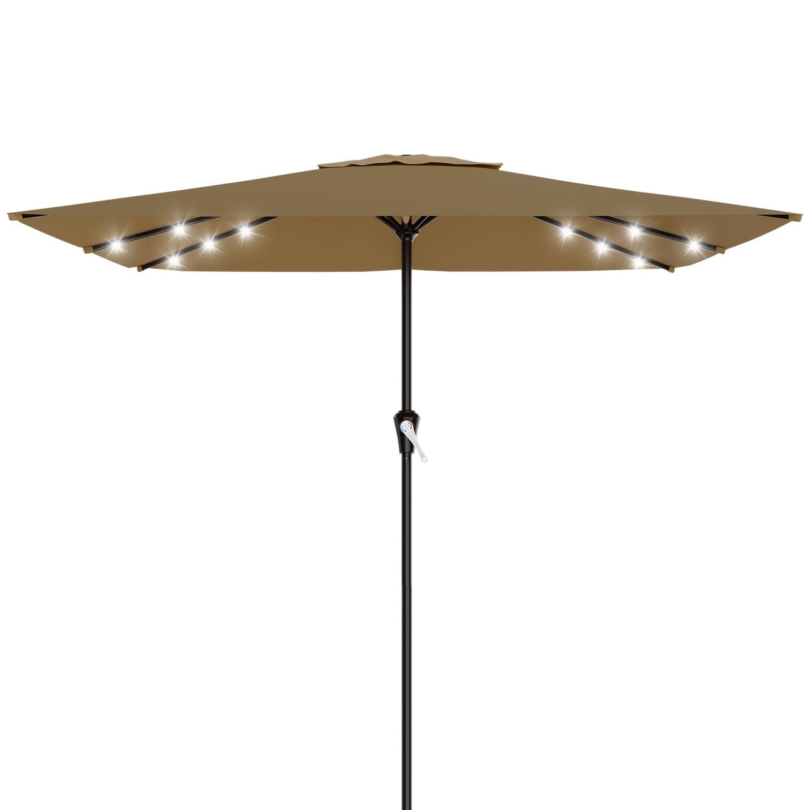 AreShark 9FT Patio Umbrella with Solar Lights, 32 Lighted Pool Umbrella w/Tilt and Crank, Outdoor Market Solar Umbrellas for Garden, Deck, Backyard, Pool and Beach, Beige