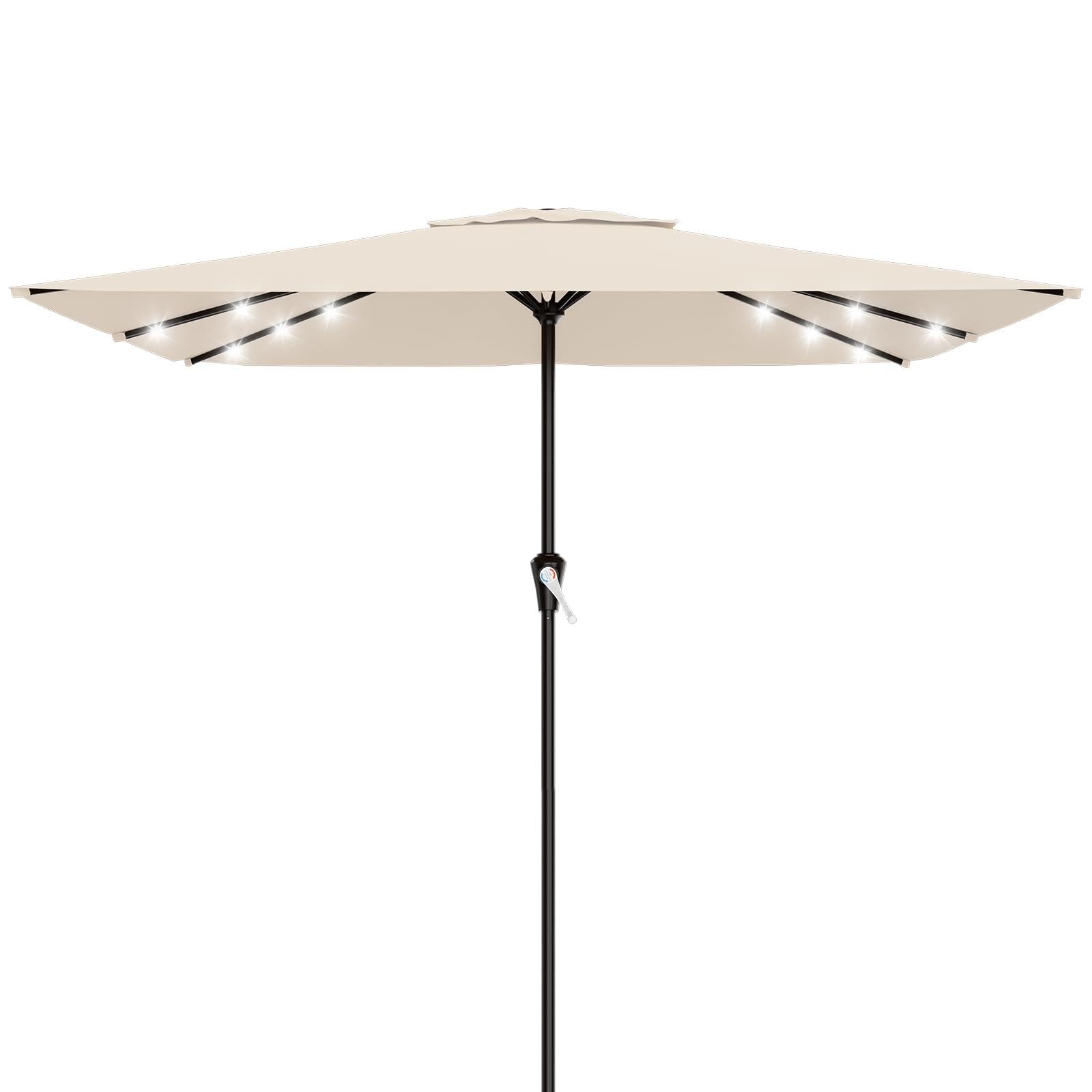 AreShark 9FT Patio Umbrella with Solar Lights, 32 Lighted Pool Umbrella w/Tilt and Crank, Outdoor Market Solar Umbrellas for Garden, Deck, Backyard, Pool and Beach, Beige