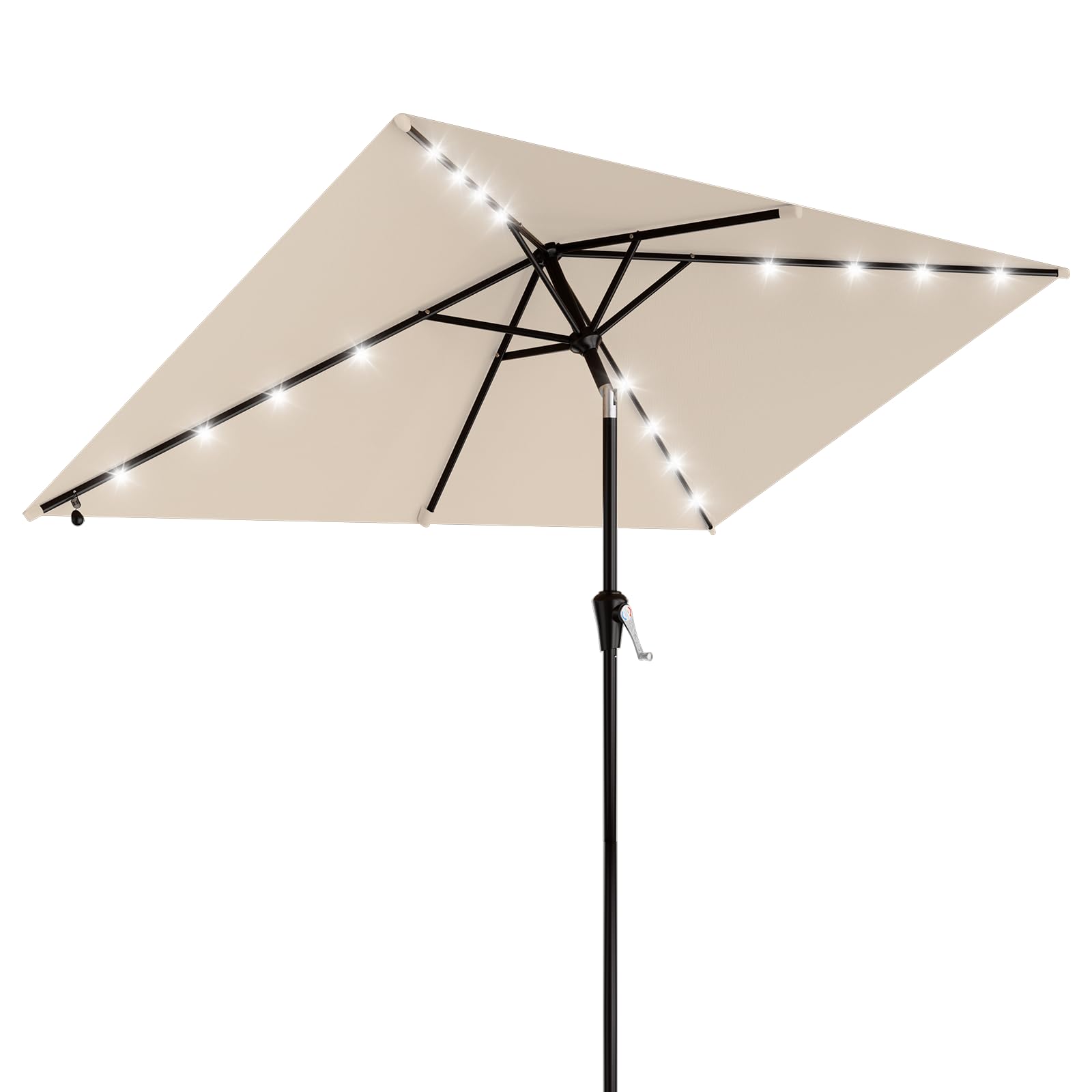 AreShark 9FT Patio Umbrella with Solar Lights, 32 Lighted Pool Umbrella w/Tilt and Crank, Outdoor Market Solar Umbrellas for Garden, Deck, Backyard, Pool and Beach, Beige