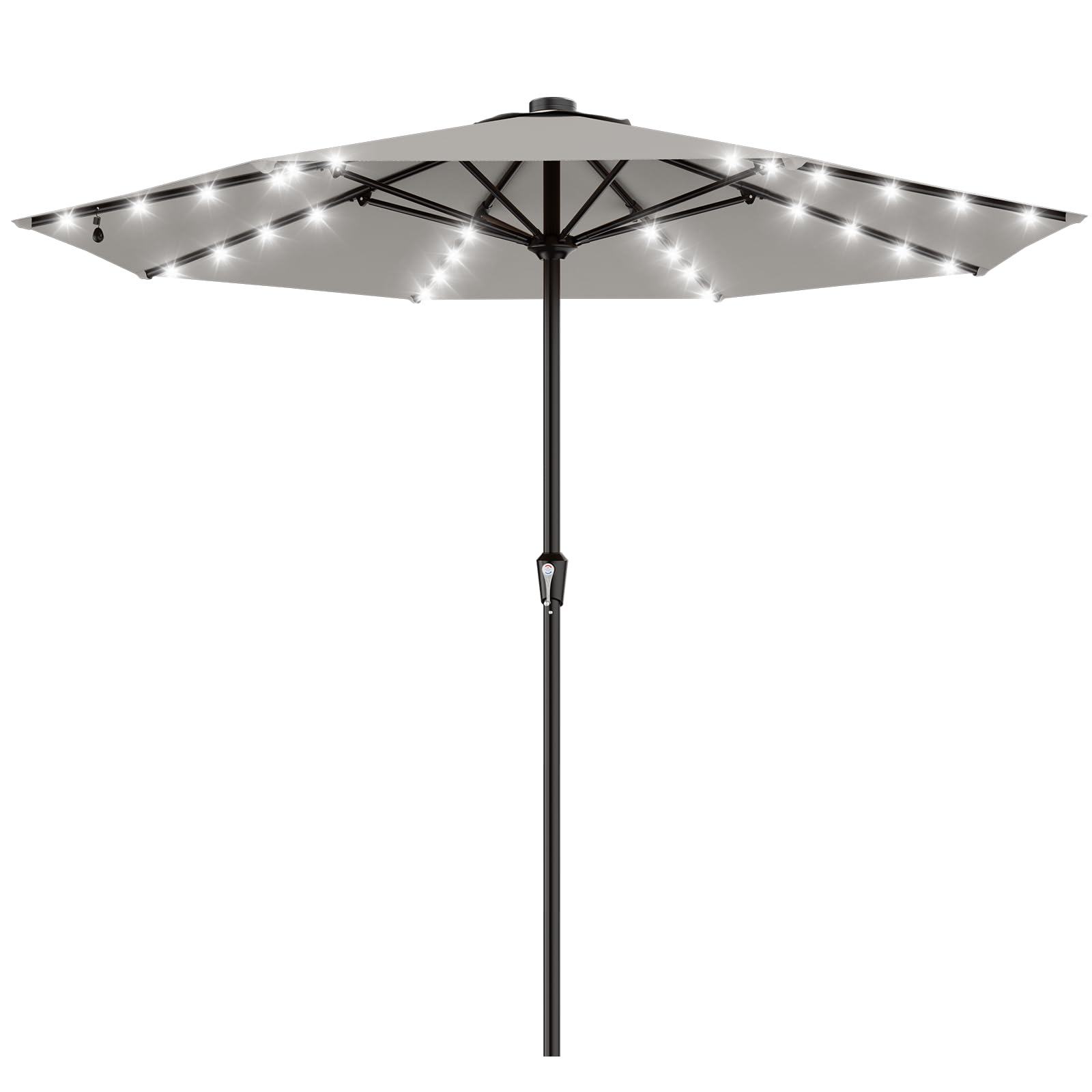 AreShark 9FT Patio Umbrella with Solar Lights, 32 Lighted Pool Umbrella w/Tilt and Crank, Outdoor Market Solar Umbrellas for Garden, Deck, Backyard, Pool and Beach, Beige
