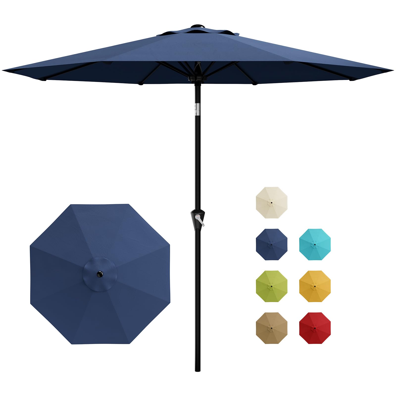 Garvee 9FT Patio Umbrella - Outdoor Table Umbrella with Smooth Crank Lift, Push Button Tilt and 8 Sturdy Ribs - Market Umbrella UV Protection Waterproof for Pool, Deck, Yard, Garden (Navy Blue)