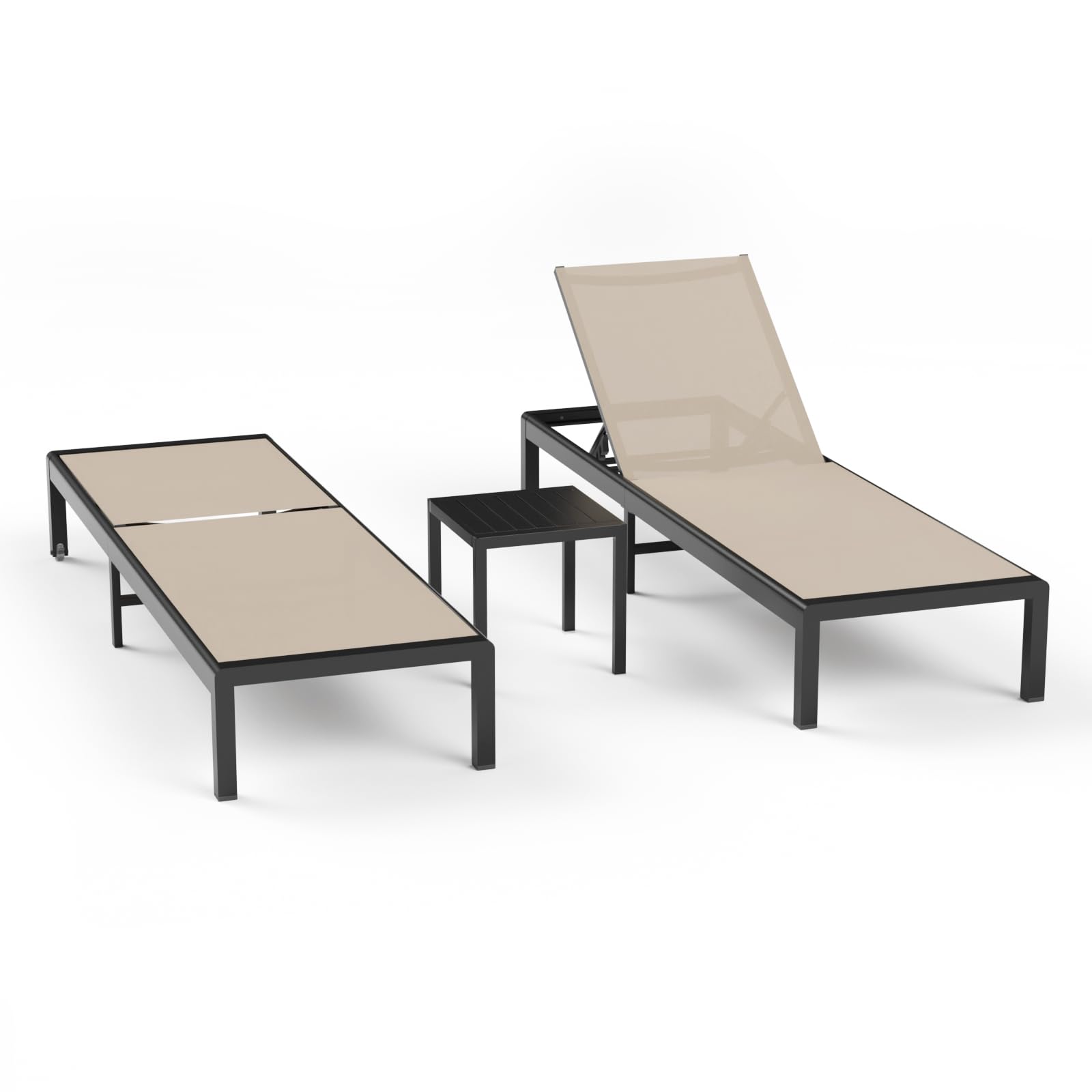 Aluminum Lounge Chairs Outdoor Chaise Furniture,2 Sets Patio Metal Deck Lounger Adjustable 5-Position Poolside Chase Recliner with Wheels for Beach,Coffee Table, (Khaki, 1 Chair)