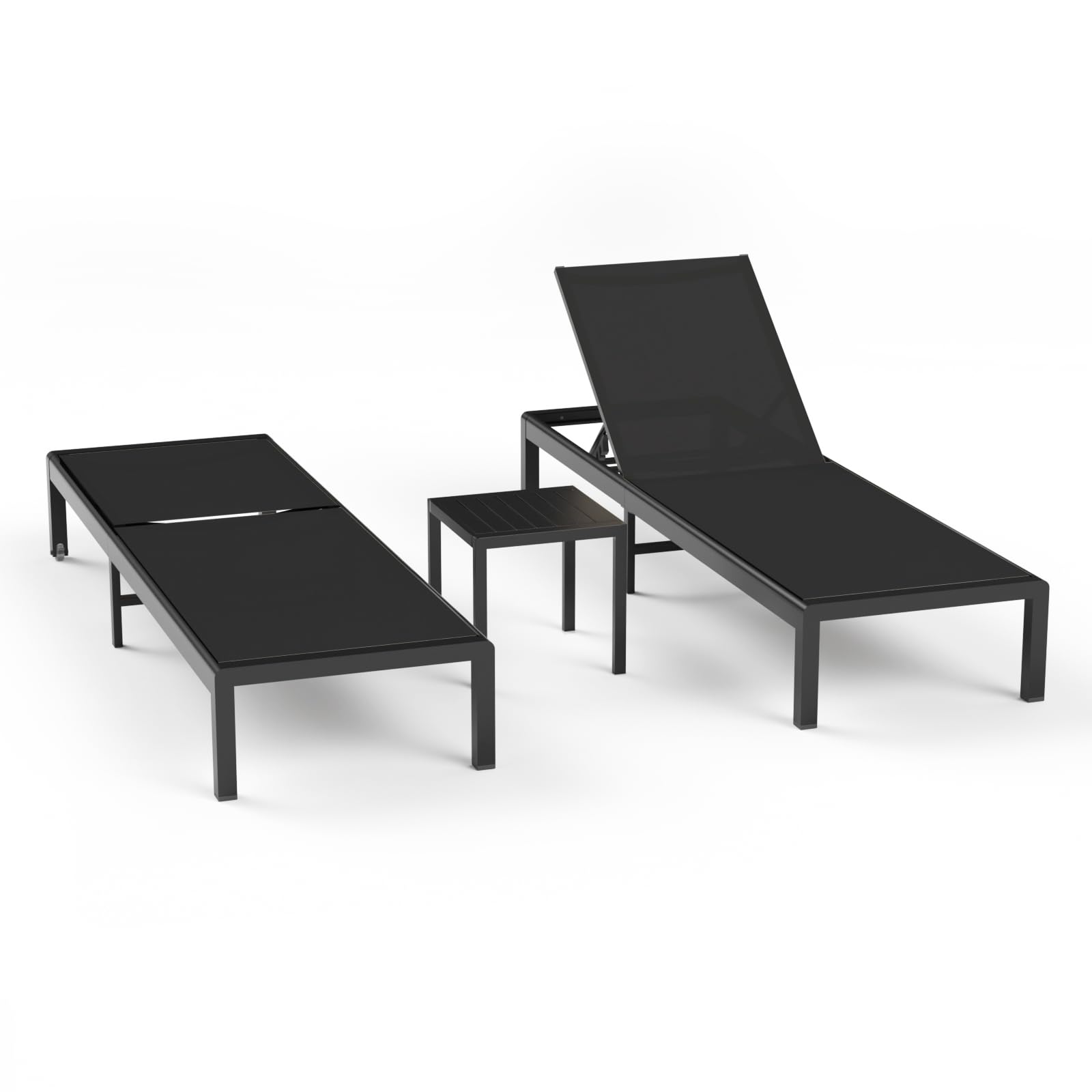 Aluminum Lounge Chairs Outdoor Chaise Furniture,2 Sets Patio Metal Deck Lounger Adjustable 5-Position Poolside Chase Recliner with Wheels for Beach,Coffee Table, (Khaki, 1 Chair)
