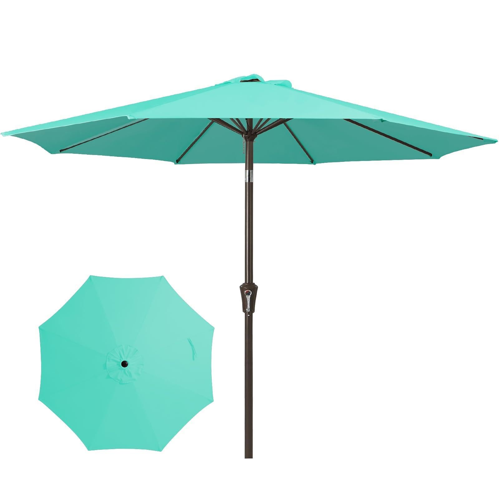 JEAREY 9FT Outdoor Patio Umbrella Outdoor Table Umbrella with Push Button Tilt and Crank, Market Umbrella 8 Sturdy Ribs UV Protection Waterproof for Garden, Deck, Backyard, Pool (Beige)