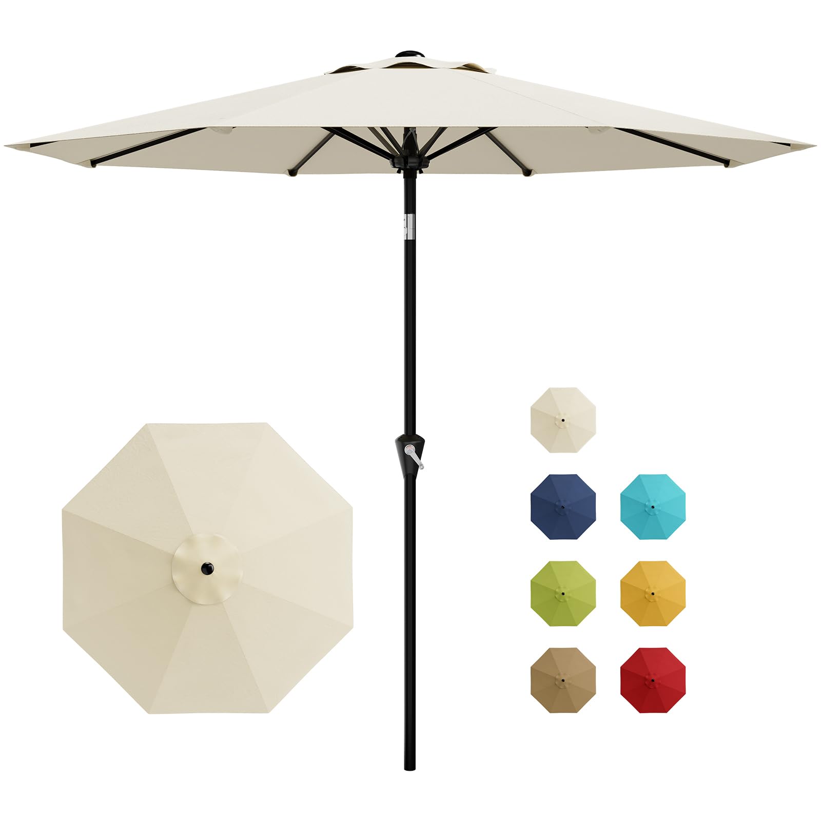 Garvee 9FT Patio Umbrella - Outdoor Table Umbrella with Smooth Crank Lift, Push Button Tilt and 8 Sturdy Ribs - Market Umbrella UV Protection Waterproof for Pool, Deck, Yard, Garden (Navy Blue)