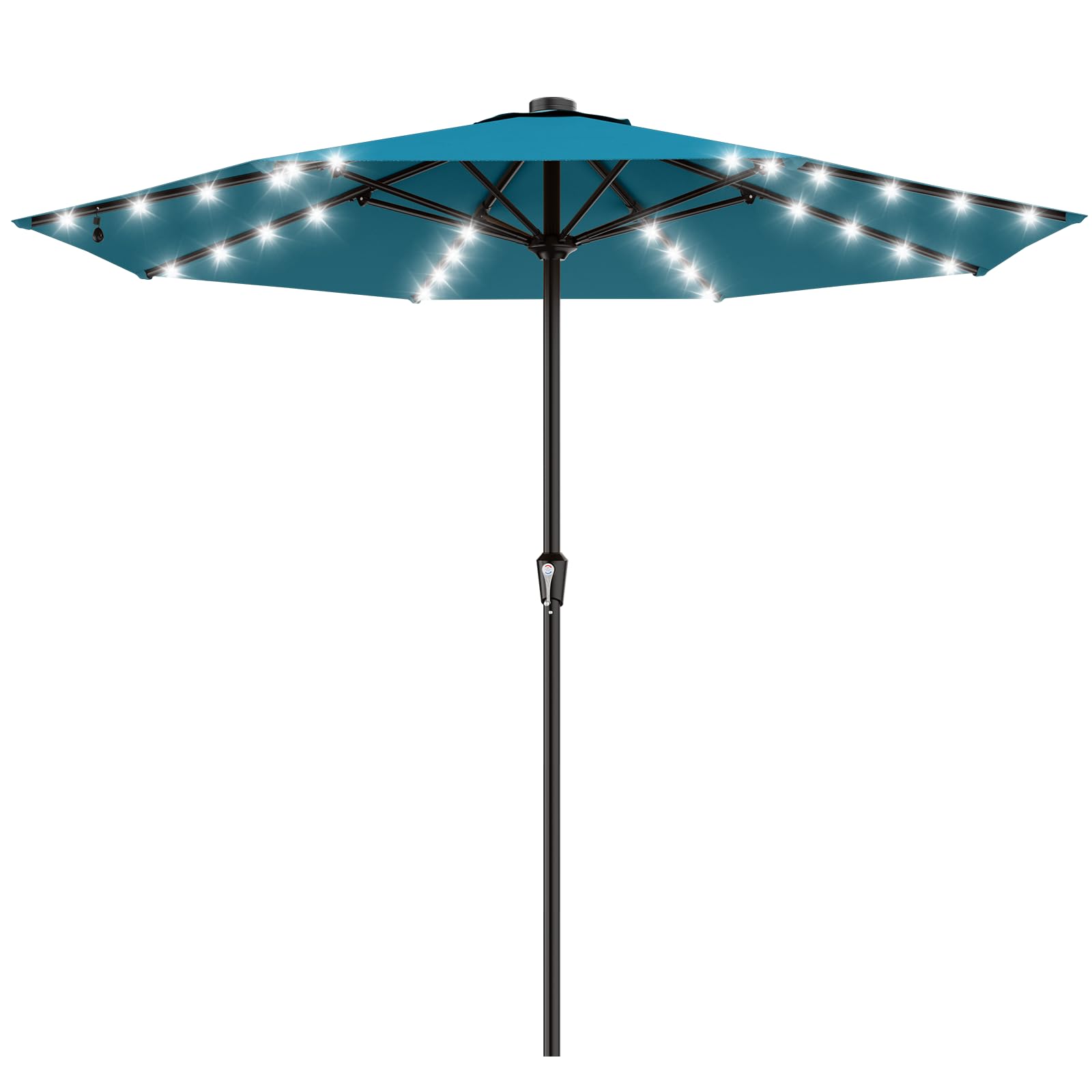 AreShark 9FT Patio Umbrella with Solar Lights, 32 Lighted Pool Umbrella w/Tilt and Crank, Outdoor Market Solar Umbrellas for Garden, Deck, Backyard, Pool and Beach, Beige