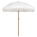 AMMSUN 7ft Patio Umbrella with Fringe Outdoor Tassel Umbrella UPF50+ Premium Steel Pole and Ribs Push Button Tilt, Navy Blue Stripes