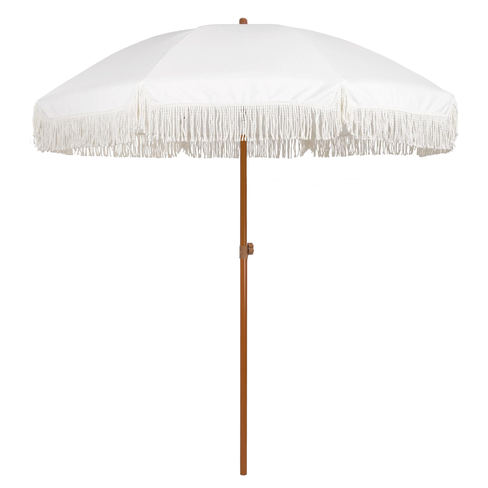 AMMSUN 7ft Patio Umbrella with Fringe Outdoor Tassel Umbrella UPF50+ Premium Steel Pole and Ribs Push Button Tilt, Navy Blue Stripes