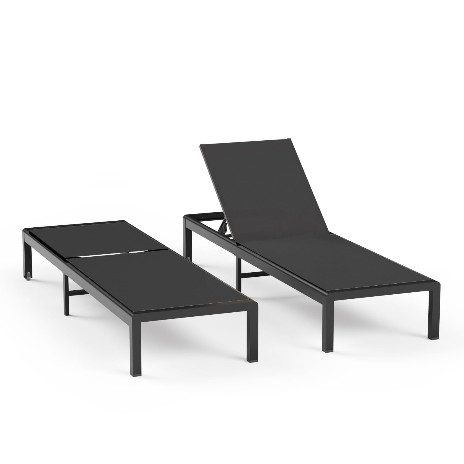 Aluminum Lounge Chairs Outdoor Chaise Furniture,2 Sets Patio Metal Deck Lounger Adjustable 5-Position Poolside Chase Recliner with Wheels for Beach,Coffee Table, (Khaki, 1 Chair)
