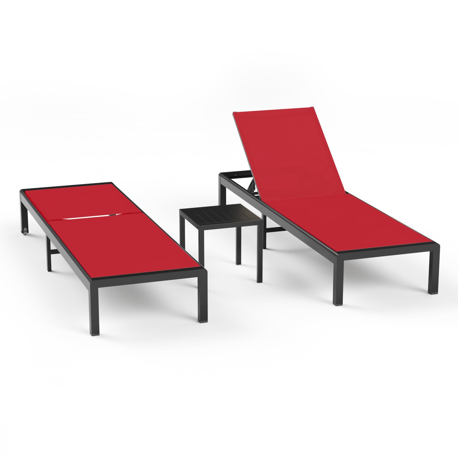Aluminum Lounge Chairs Outdoor Chaise Furniture,2 Sets Patio Metal Deck Lounger Adjustable 5-Position Poolside Chase Recliner with Wheels for Beach,Coffee Table, (Khaki, 1 Chair)