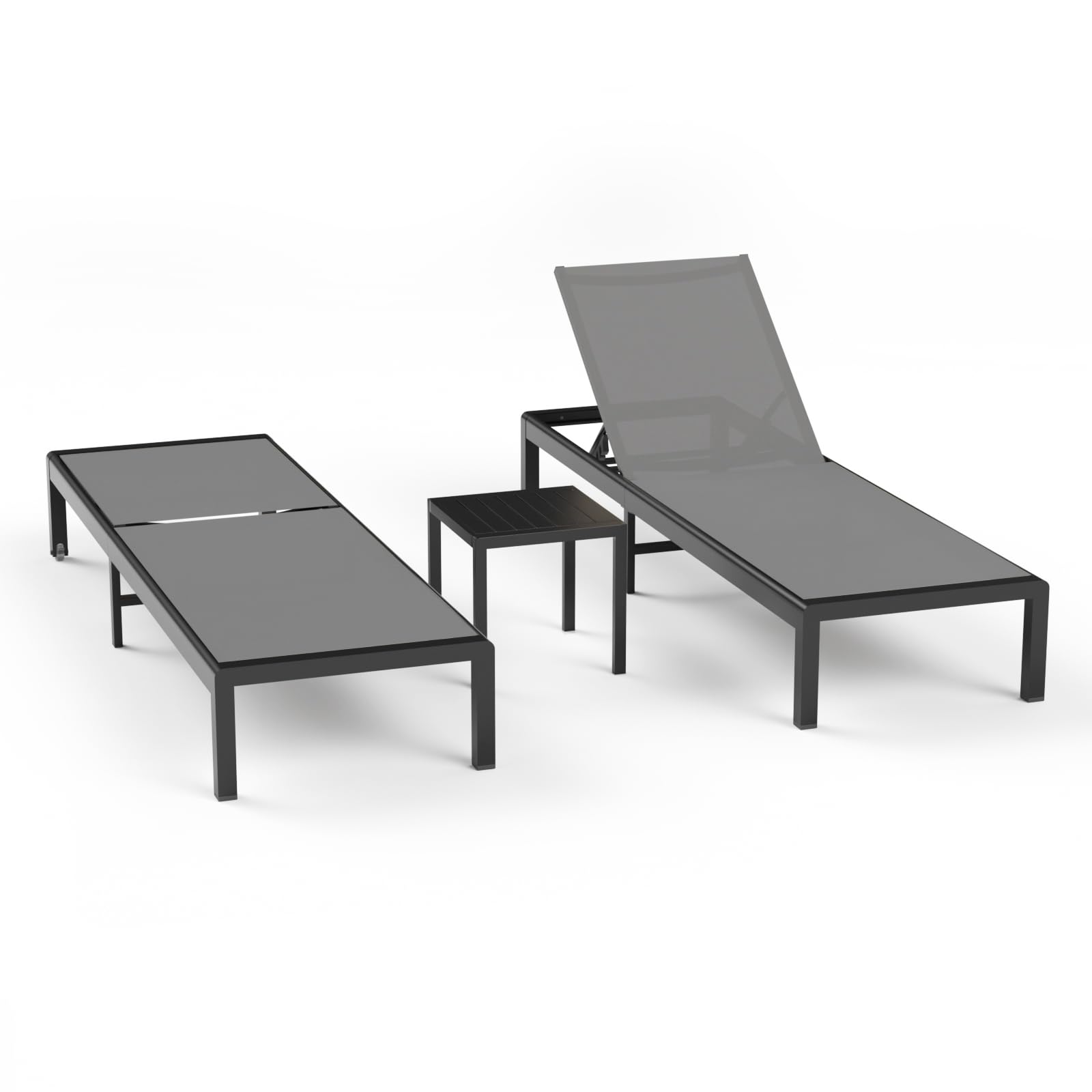 Aluminum Lounge Chairs Outdoor Chaise Furniture,2 Sets Patio Metal Deck Lounger Adjustable 5-Position Poolside Chase Recliner with Wheels for Beach,Coffee Table, (Khaki, 1 Chair)