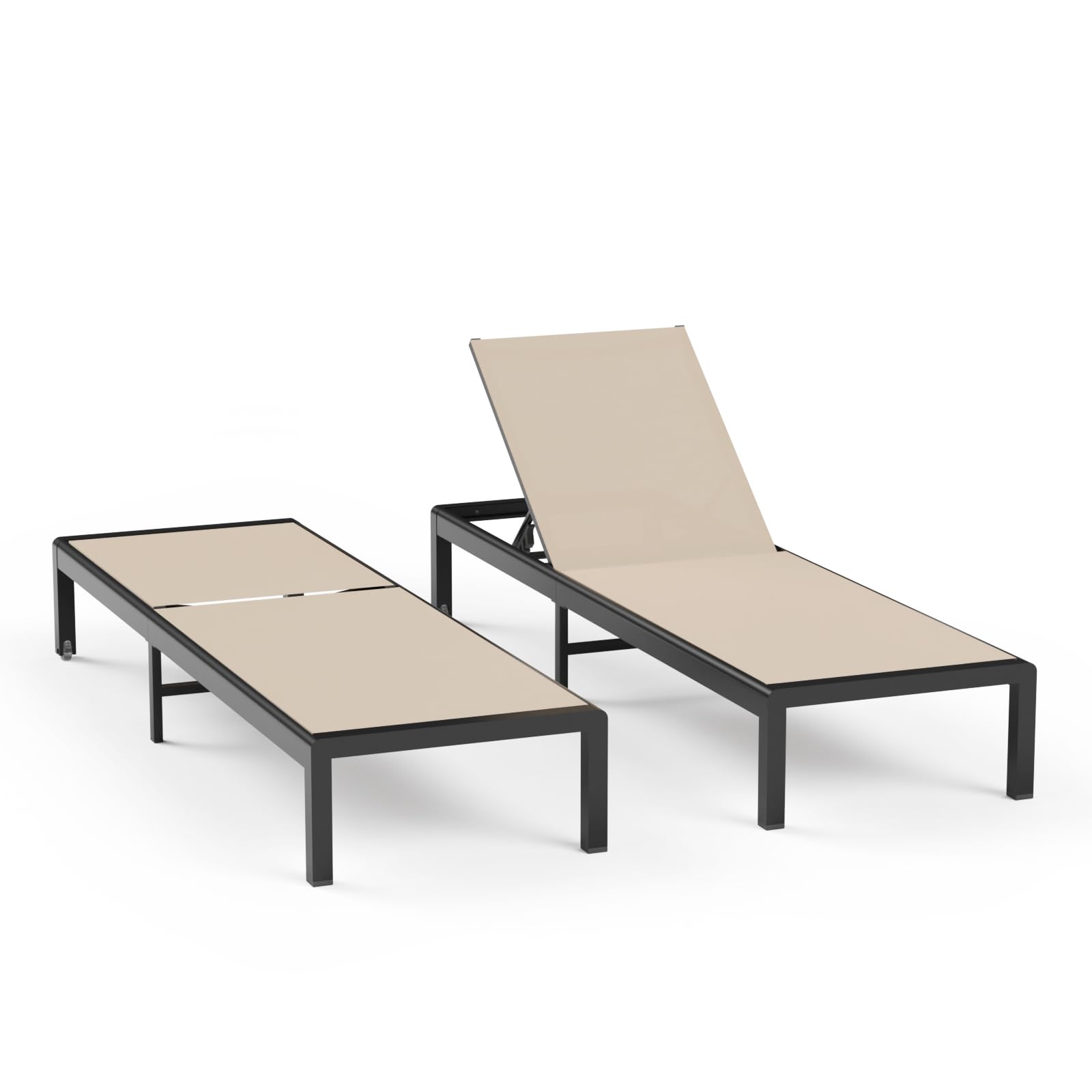 Aluminum Lounge Chairs Outdoor Chaise Furniture,2 Sets Patio Metal Deck Lounger Adjustable 5-Position Poolside Chase Recliner with Wheels for Beach,Coffee Table, (Khaki, 1 Chair)