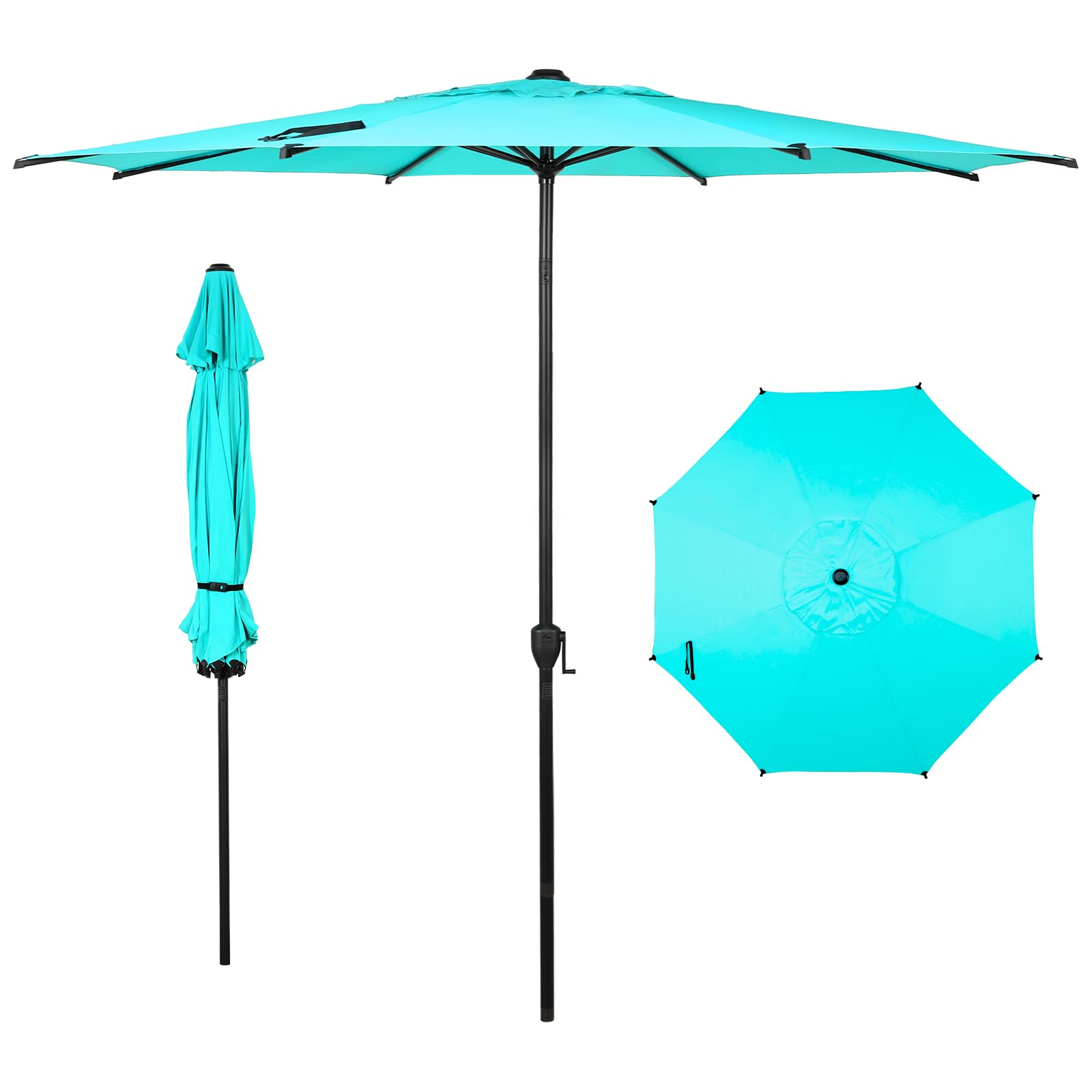 Abba Patio 9FT Lyon Outdoor Patio Umbrella Outdoor Table Umbrella with Push Button Tilt and Crank Market Umbrella 8 Sturdy Ribs UV Protection Waterproof for Garden Deck Backyard Pool, Black & Ivory