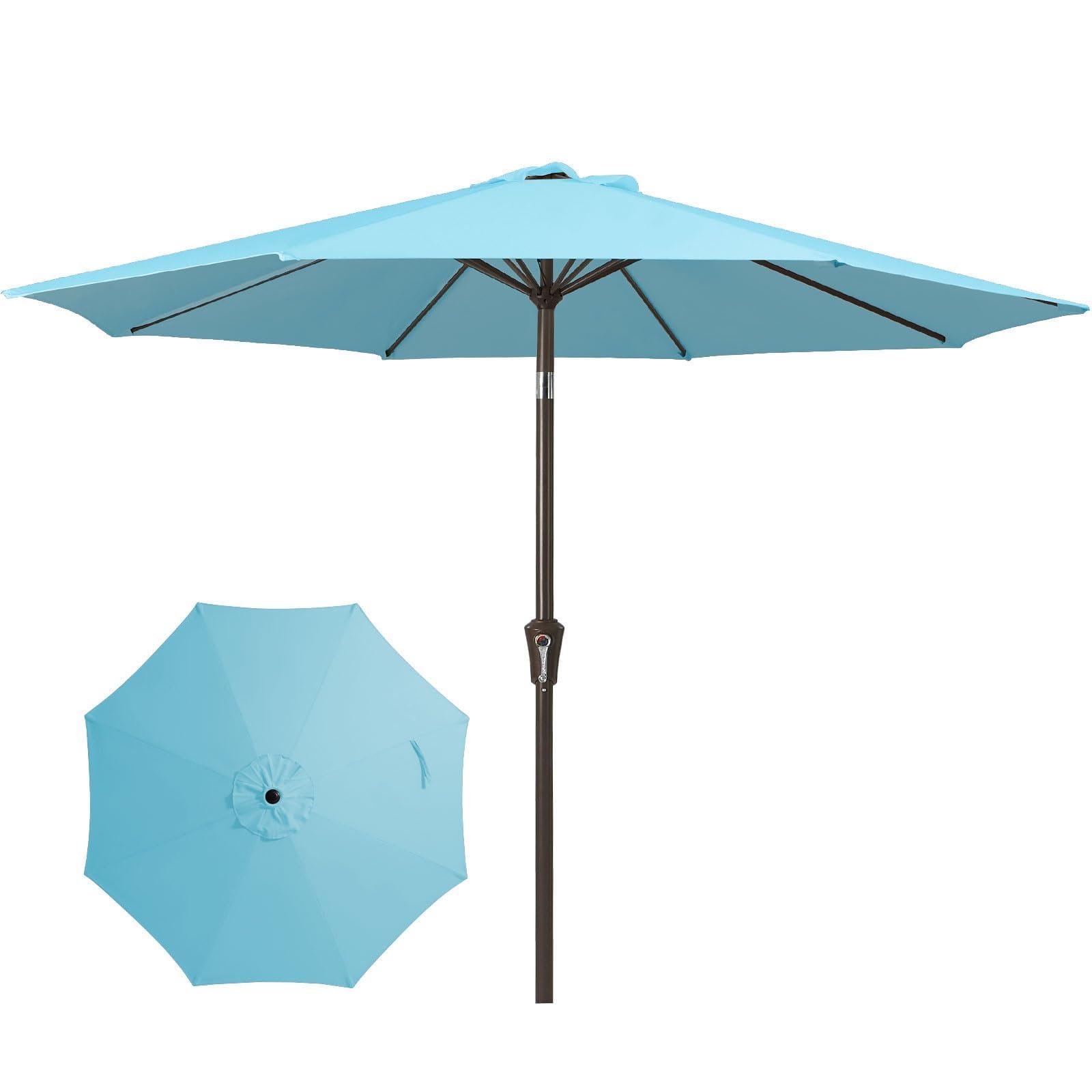 JEAREY 9FT Outdoor Patio Umbrella Outdoor Table Umbrella with Push Button Tilt and Crank, Market Umbrella 8 Sturdy Ribs UV Protection Waterproof for Garden, Deck, Backyard, Pool (Beige)