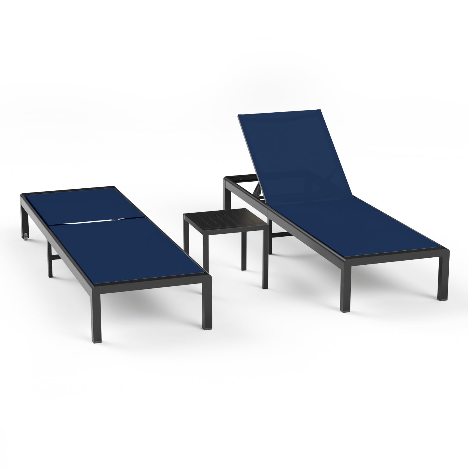 Aluminum Lounge Chairs Outdoor Chaise Furniture,2 Sets Patio Metal Deck Lounger Adjustable 5-Position Poolside Chase Recliner with Wheels for Beach,Coffee Table, (Khaki, 1 Chair)