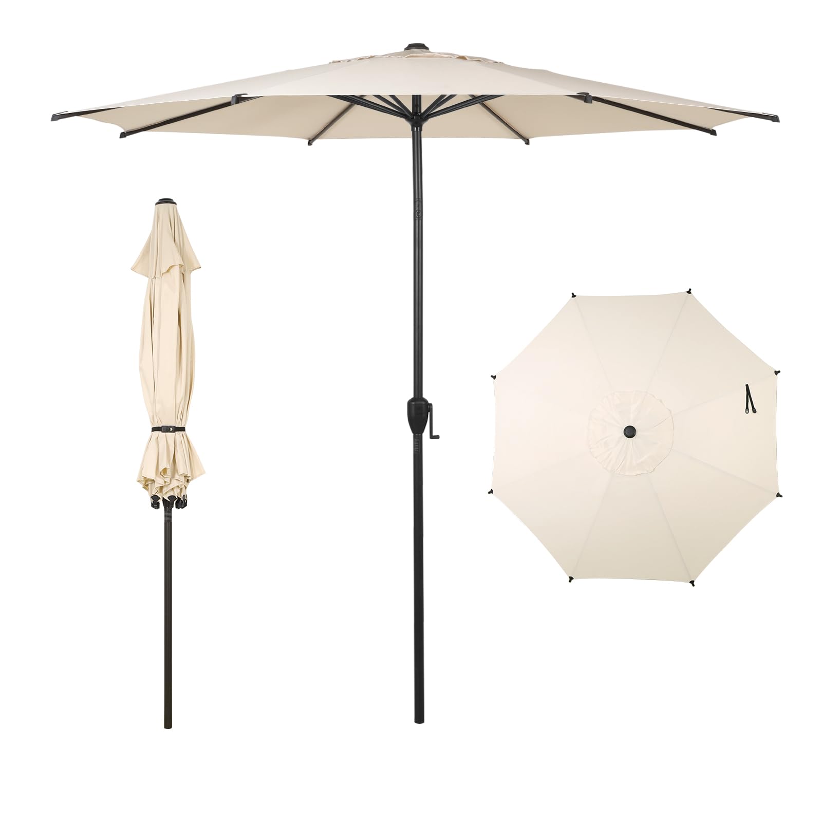 Abba Patio 9FT Lyon Outdoor Patio Umbrella Outdoor Table Umbrella with Push Button Tilt and Crank Market Umbrella 8 Sturdy Ribs UV Protection Waterproof for Garden Deck Backyard Pool, Black & Ivory
