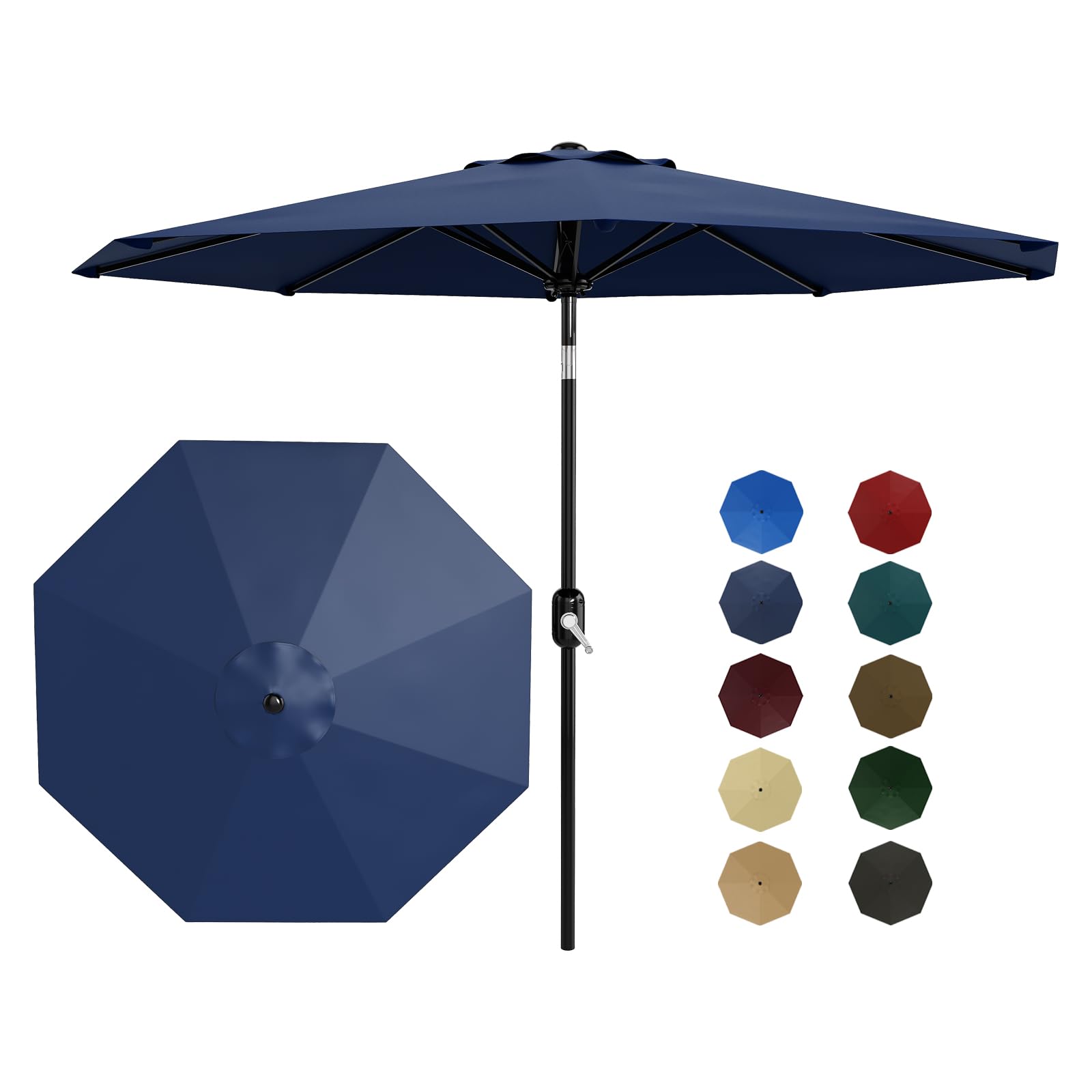 Garvee 9FT Patio Umbrella - Outdoor Table Umbrella with Smooth Crank Lift, Push Button Tilt and 8 Sturdy Ribs - Market Umbrella UV Protection Waterproof for Pool, Deck, Yard, Garden (Navy Blue)
