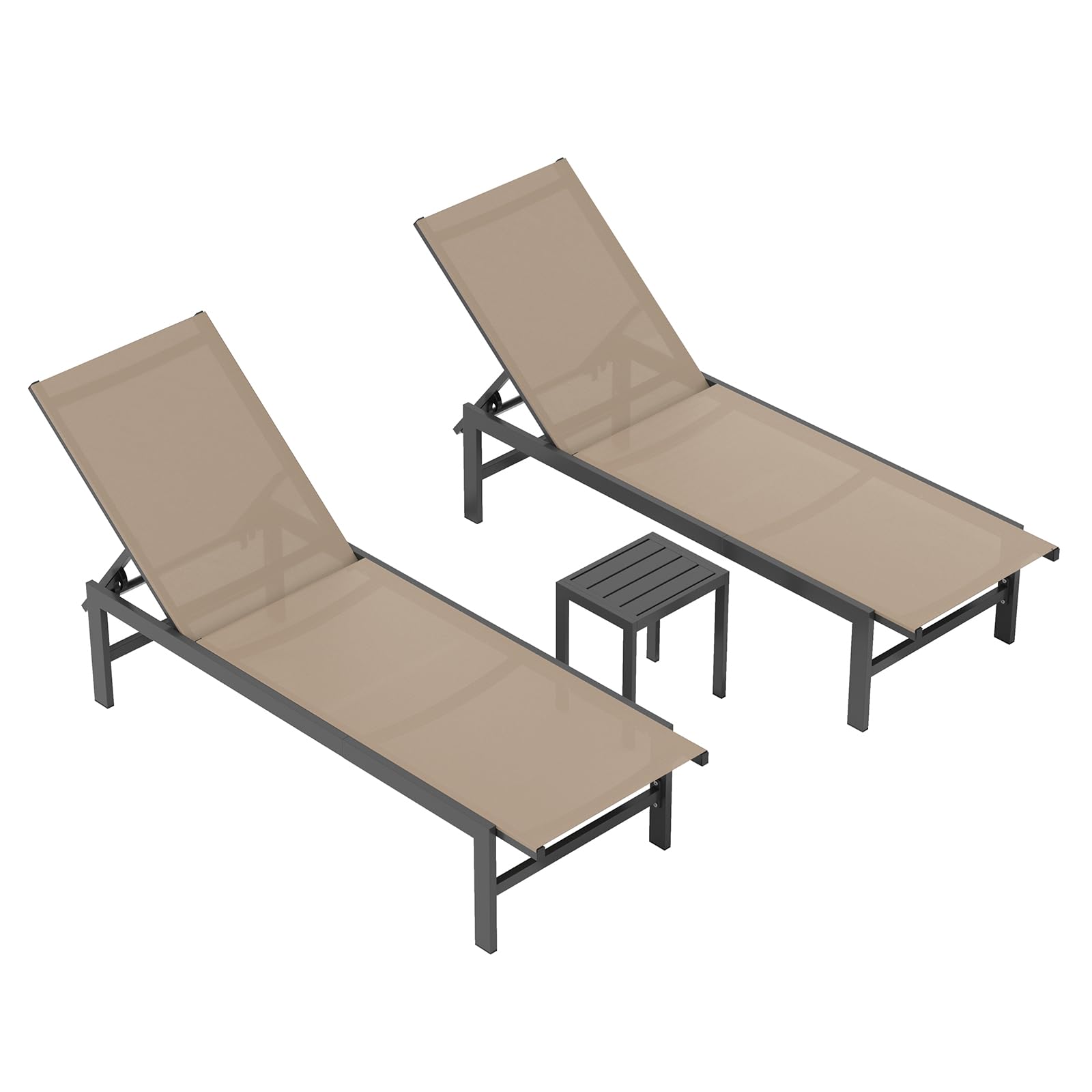 Vexwalx Outdoor Lounge Chair for Pool, Aluminum Chaise Lounge Chairs with 5-Position Recliner, Patio Lounge Chair for Backyard, Poolside, Deck, Lawn (Khaki)