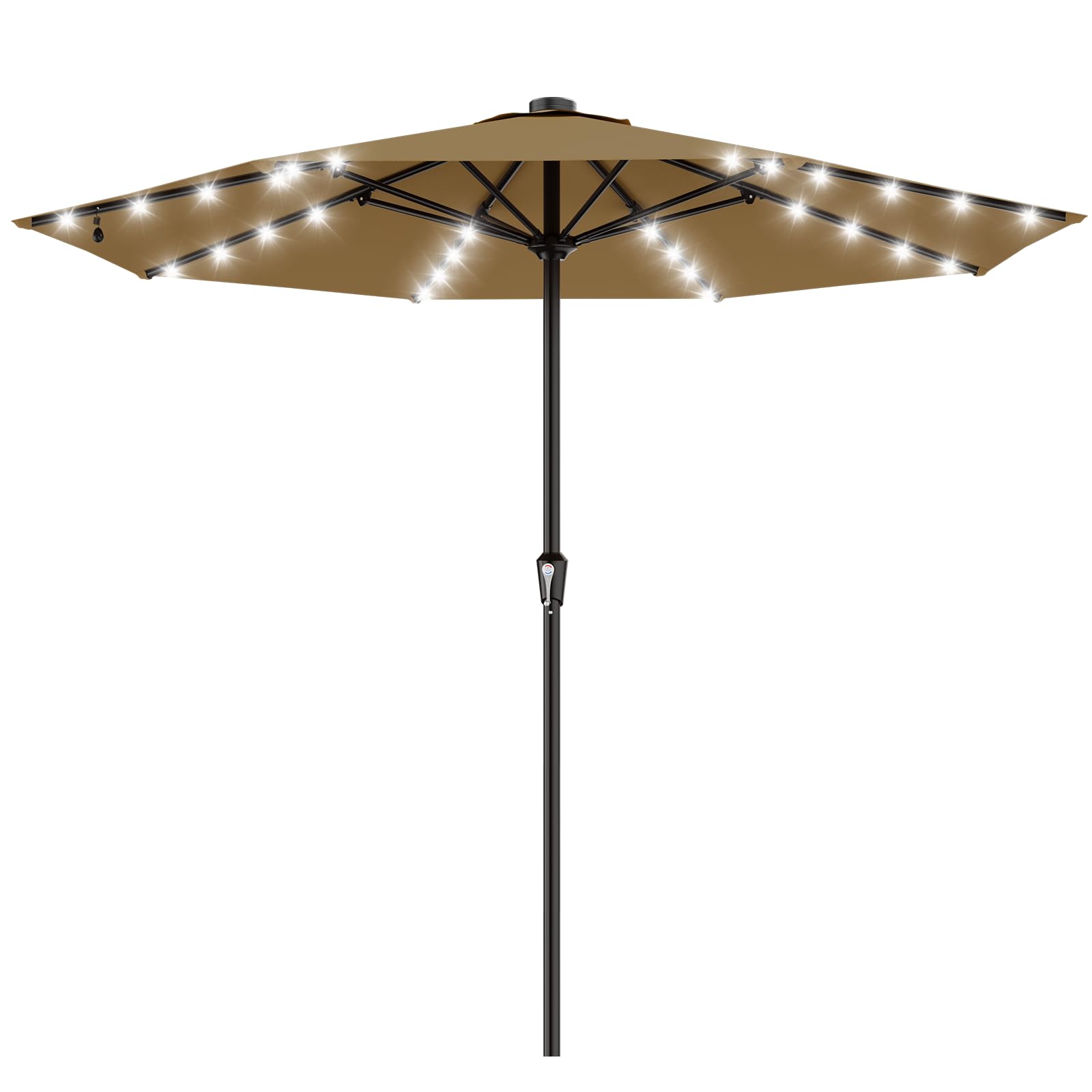 AreShark 9FT Patio Umbrella with Solar Lights, 32 Lighted Pool Umbrella w/Tilt and Crank, Outdoor Market Solar Umbrellas for Garden, Deck, Backyard, Pool and Beach, Beige