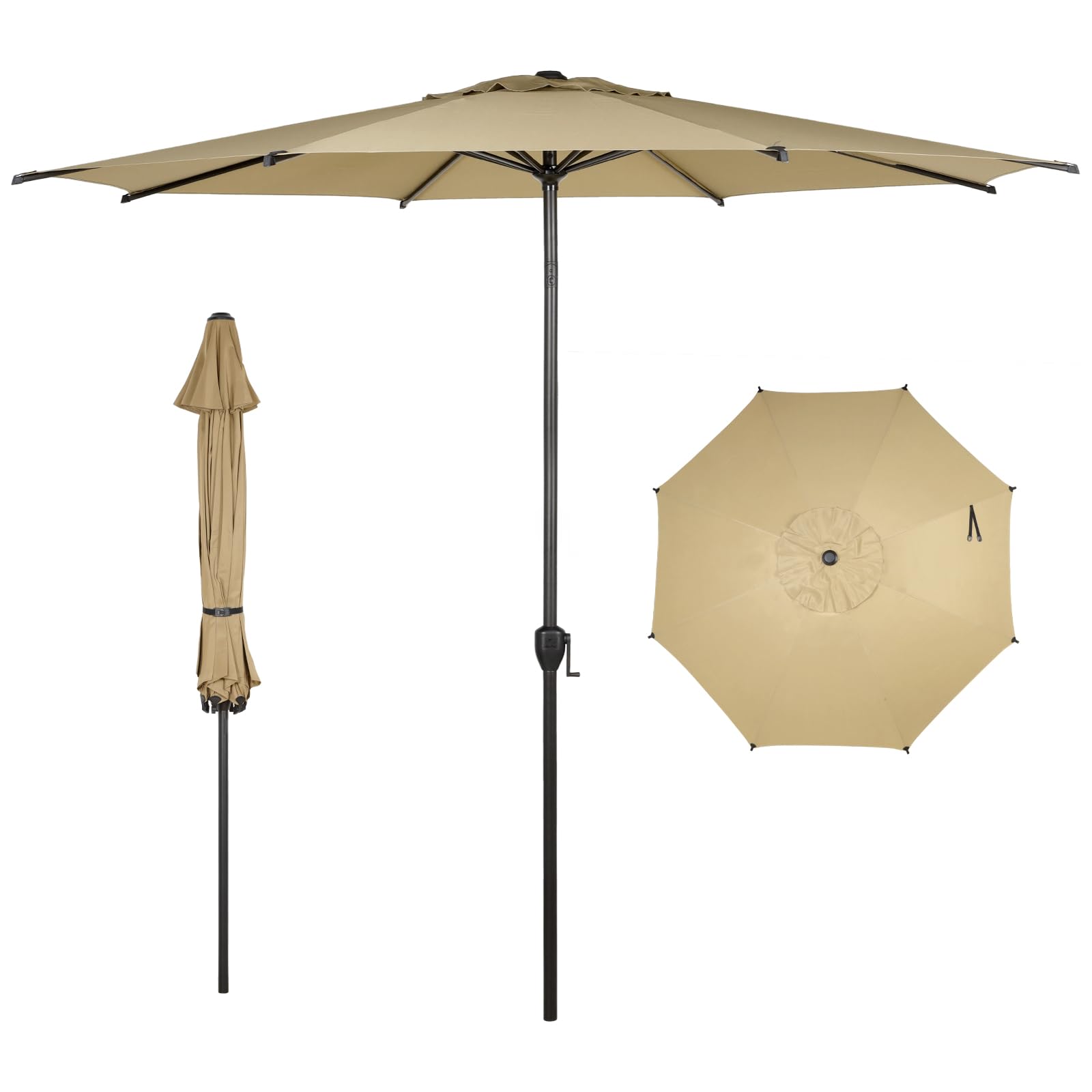 Abba Patio 9FT Lyon Outdoor Patio Umbrella Outdoor Table Umbrella with Push Button Tilt and Crank Market Umbrella 8 Sturdy Ribs UV Protection Waterproof for Garden Deck Backyard Pool, Black & Ivory