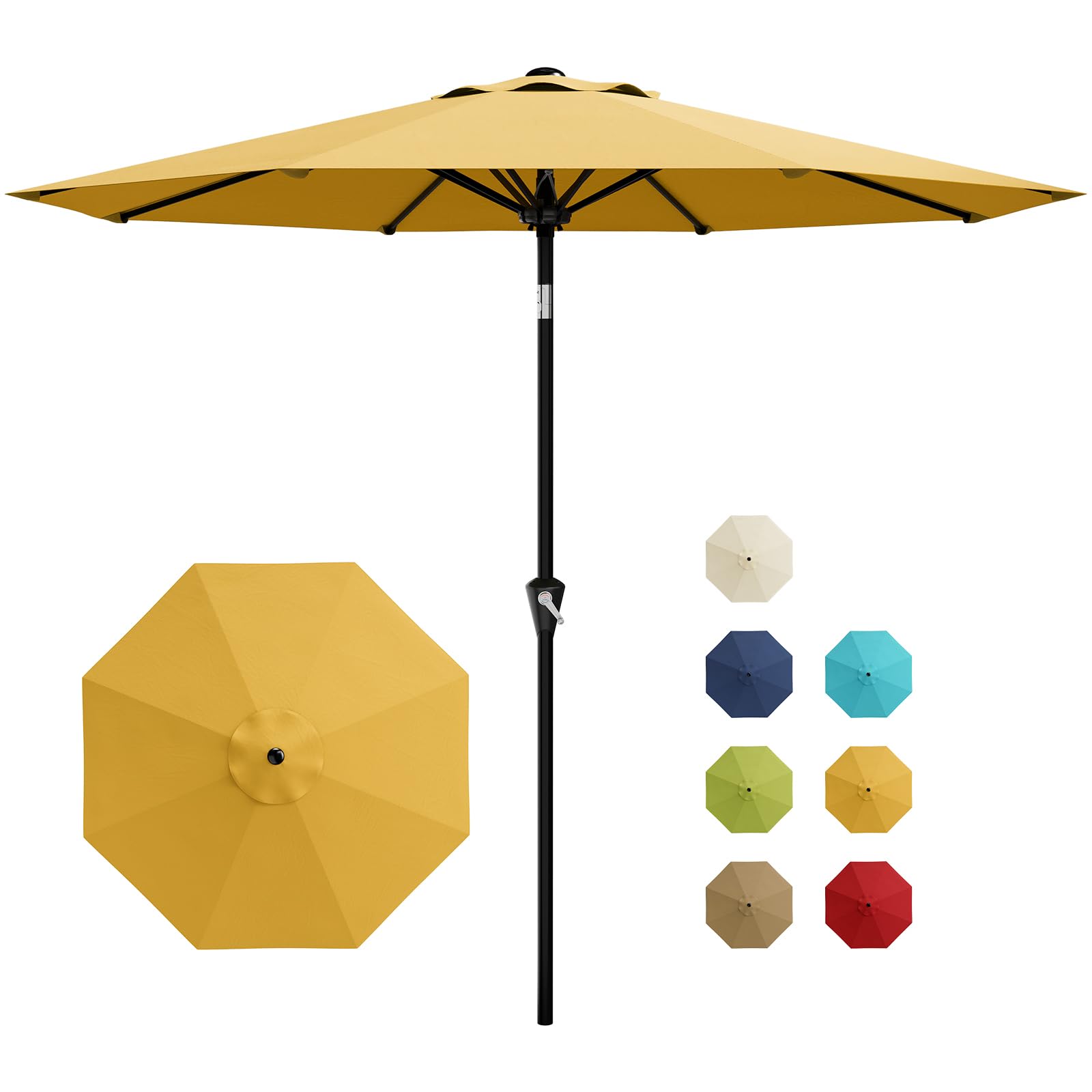 GarveeLife 9FT Umbrella Outdoor Patio, Table Umbrella with Push Button Tilt and Crank, 8 Sturdy Ribs Waterproof UV Protection for Garden, Pool, Deck, Backyard, Market (Navy)