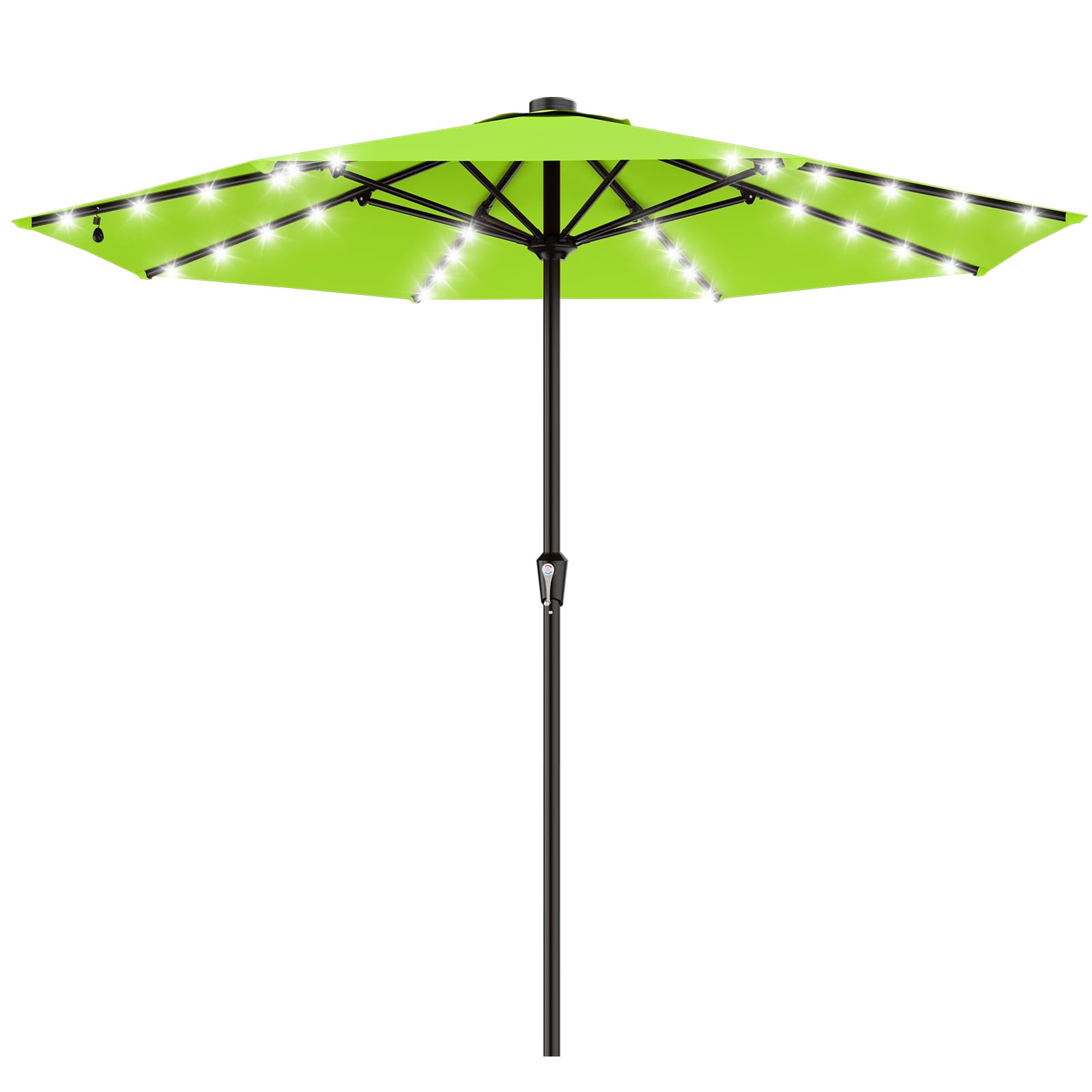 AreShark 9FT Patio Umbrella with Solar Lights, 32 Lighted Pool Umbrella w/Tilt and Crank, Outdoor Market Solar Umbrellas for Garden, Deck, Backyard, Pool and Beach, Beige
