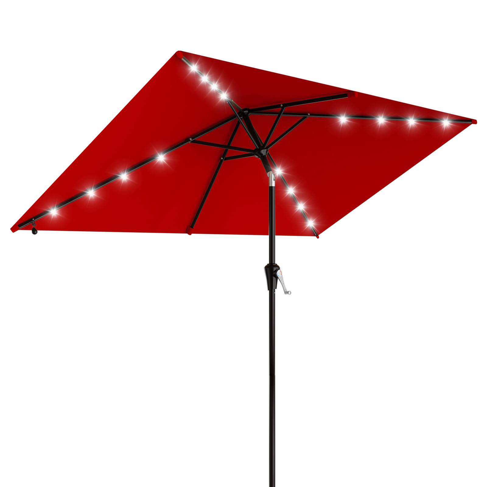 AreShark 9FT Patio Umbrella with Solar Lights, 32 Lighted Pool Umbrella w/Tilt and Crank, Outdoor Market Solar Umbrellas for Garden, Deck, Backyard, Pool and Beach, Beige