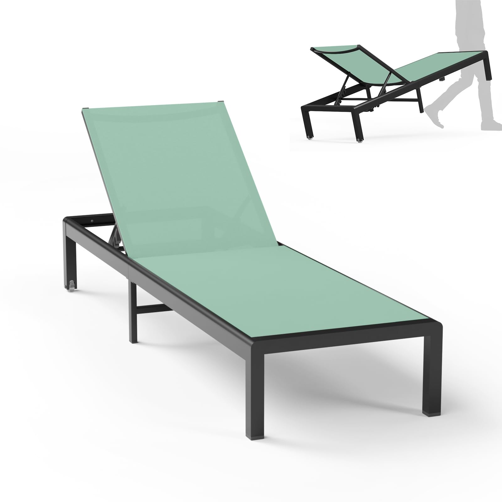 Aluminum Lounge Chairs Outdoor Chaise Furniture,2 Sets Patio Metal Deck Lounger Adjustable 5-Position Poolside Chase Recliner with Wheels for Beach,Coffee Table, (Khaki, 1 Chair)