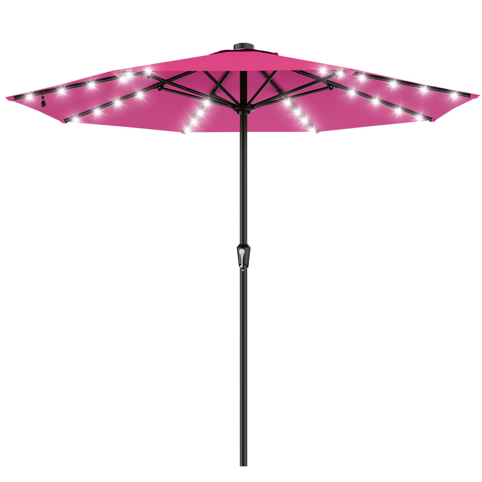 AreShark 9FT Patio Umbrella with Solar Lights, 32 Lighted Pool Umbrella w/Tilt and Crank, Outdoor Market Solar Umbrellas for Garden, Deck, Backyard, Pool and Beach, Beige
