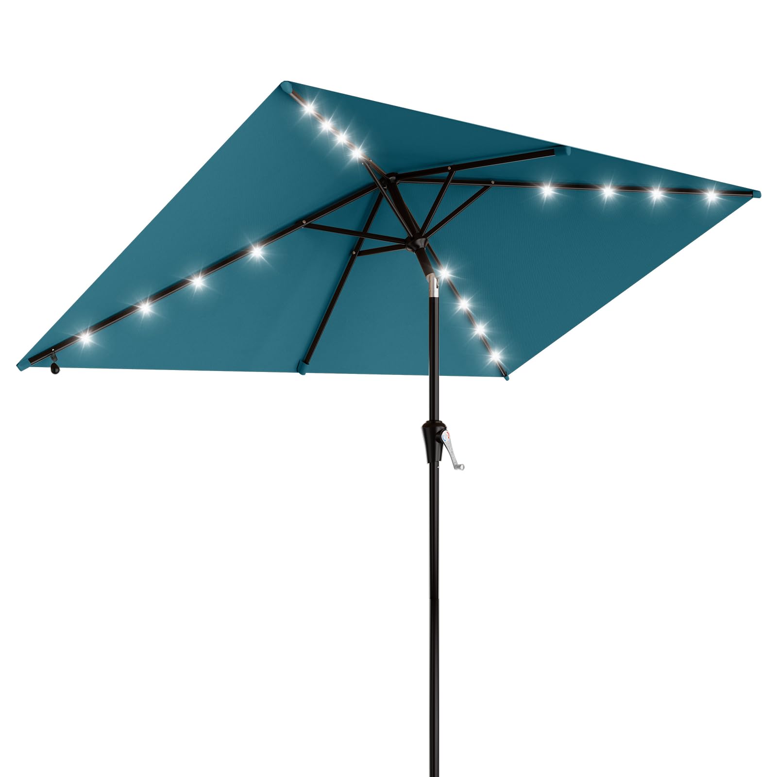 AreShark 9FT Patio Umbrella with Solar Lights, 32 Lighted Pool Umbrella w/Tilt and Crank, Outdoor Market Solar Umbrellas for Garden, Deck, Backyard, Pool and Beach, Beige