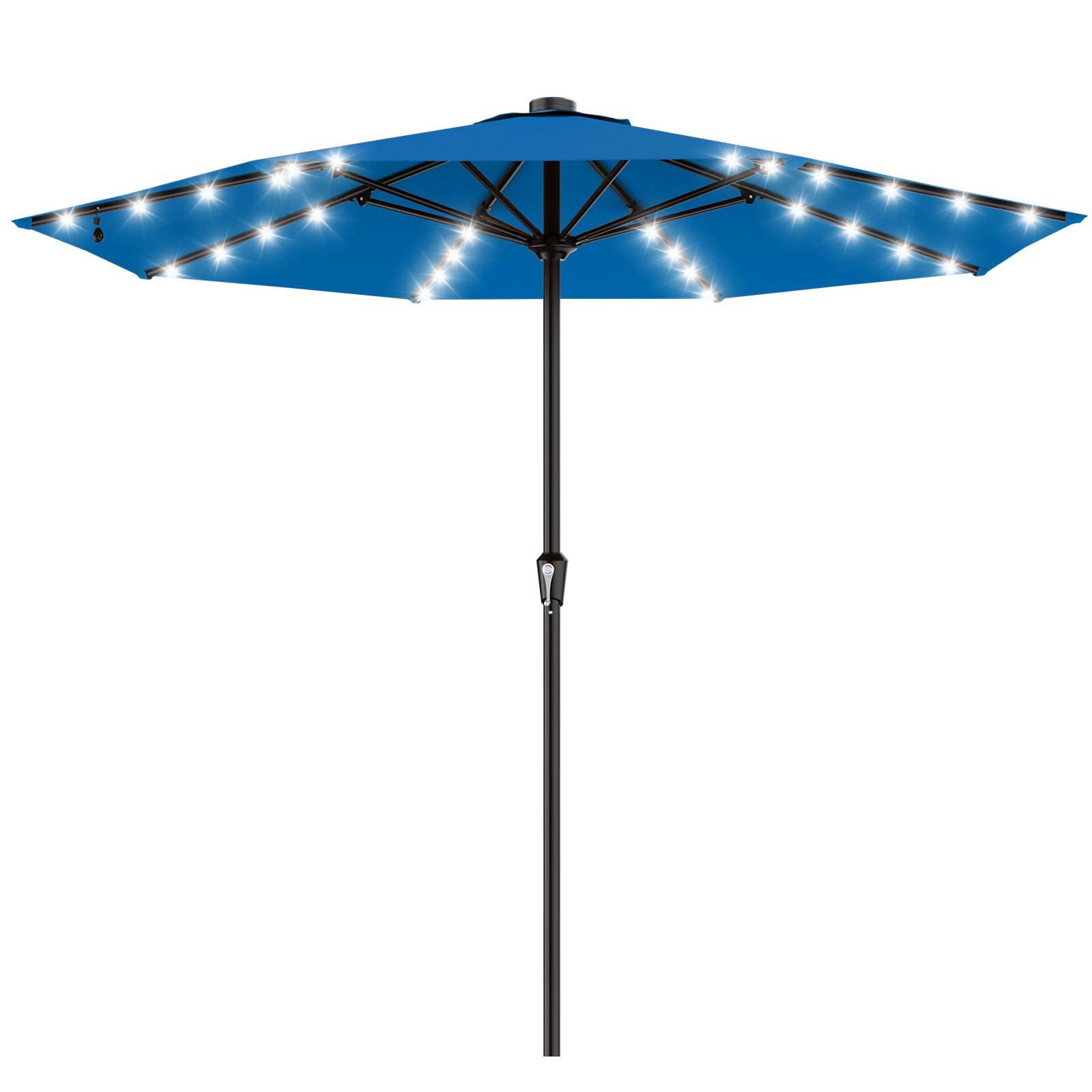 AreShark 9FT Patio Umbrella with Solar Lights, 32 Lighted Pool Umbrella w/Tilt and Crank, Outdoor Market Solar Umbrellas for Garden, Deck, Backyard, Pool and Beach, Beige