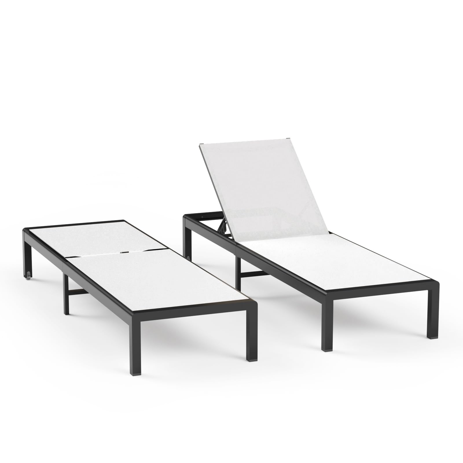 Aluminum Lounge Chairs Outdoor Chaise Furniture,2 Sets Patio Metal Deck Lounger Adjustable 5-Position Poolside Chase Recliner with Wheels for Beach,Coffee Table, (Khaki, 1 Chair)