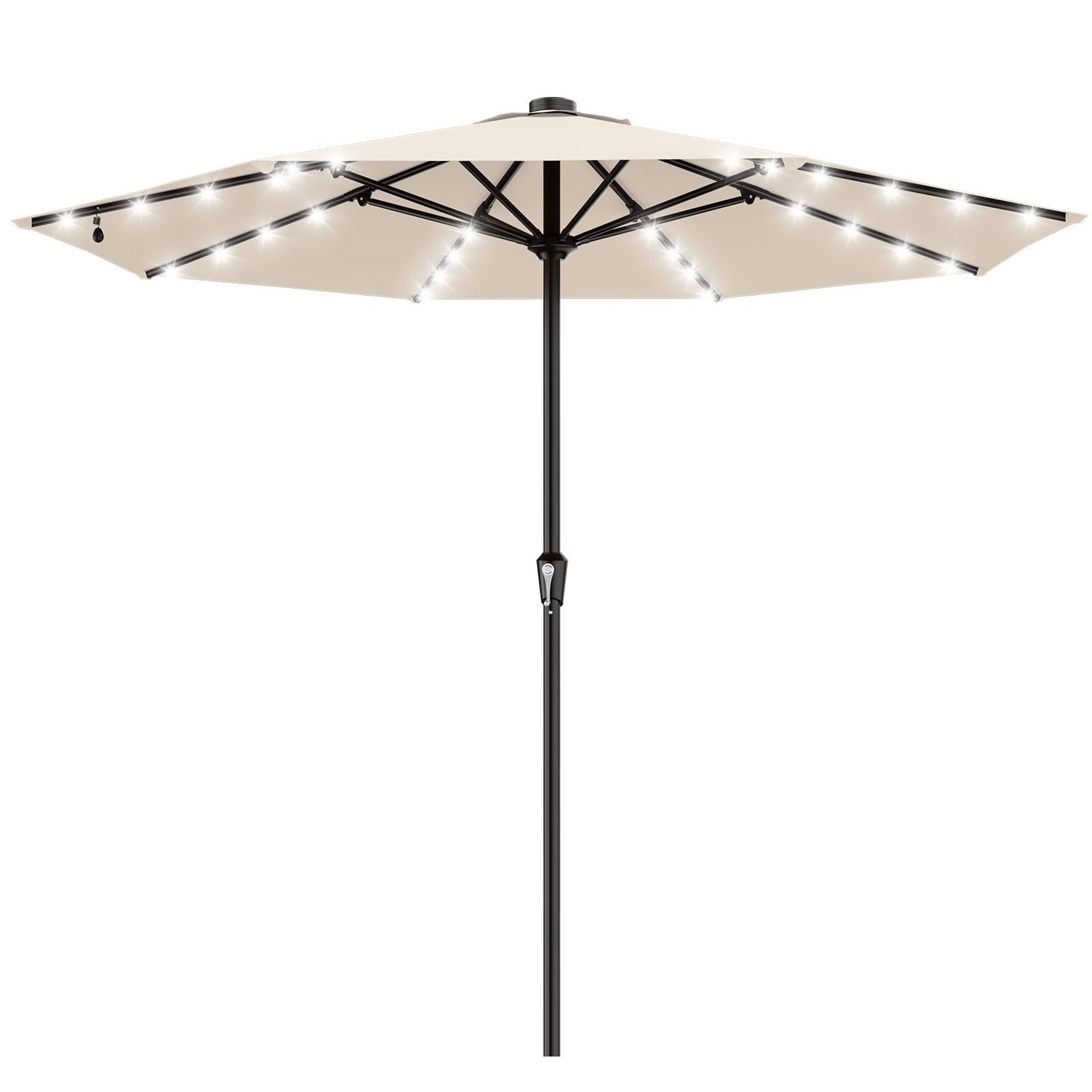 AreShark 9FT Patio Umbrella with Solar Lights, 32 Lighted Pool Umbrella w/Tilt and Crank, Outdoor Market Solar Umbrellas for Garden, Deck, Backyard, Pool and Beach, Beige