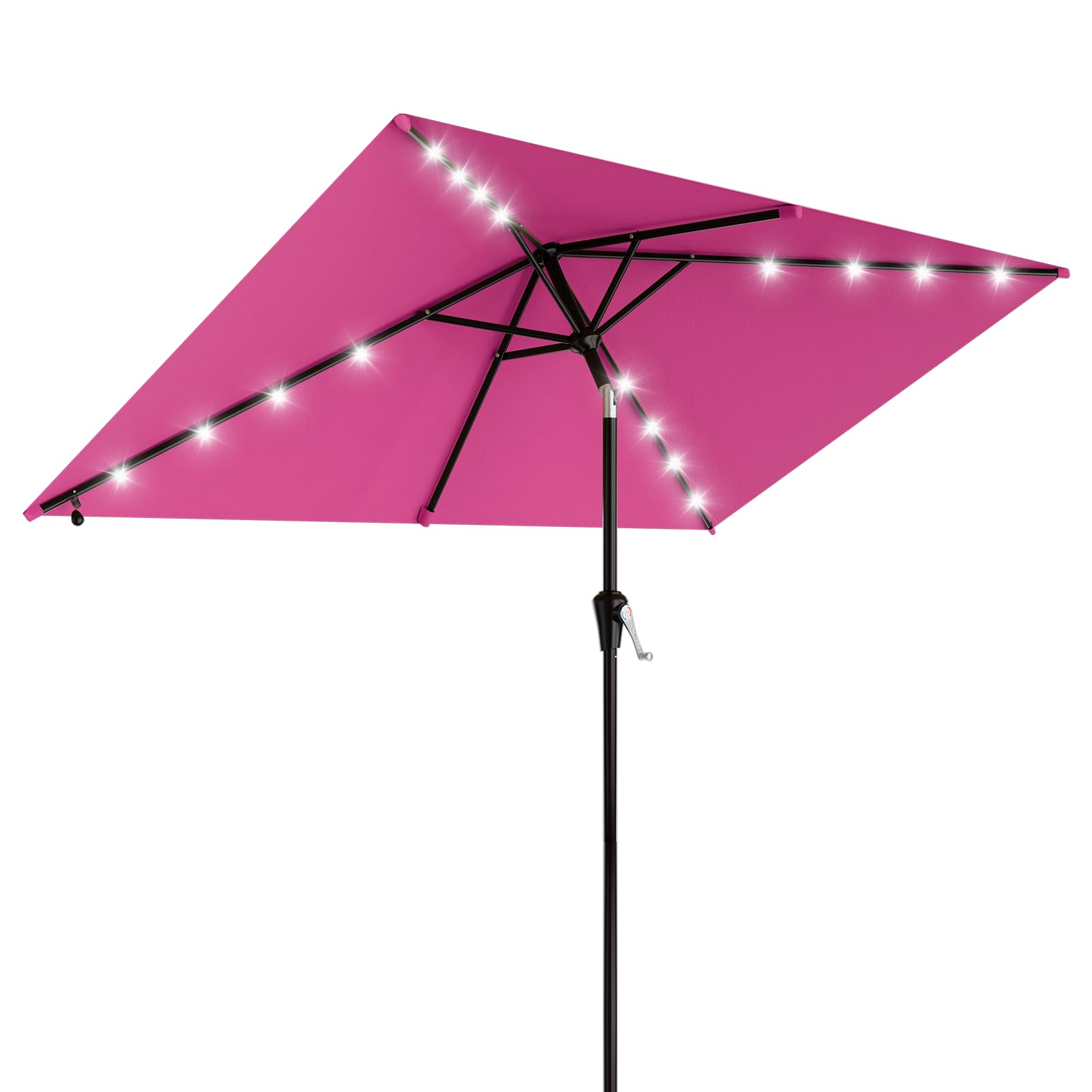 AreShark 9FT Patio Umbrella with Solar Lights, 32 Lighted Pool Umbrella w/Tilt and Crank, Outdoor Market Solar Umbrellas for Garden, Deck, Backyard, Pool and Beach, Beige