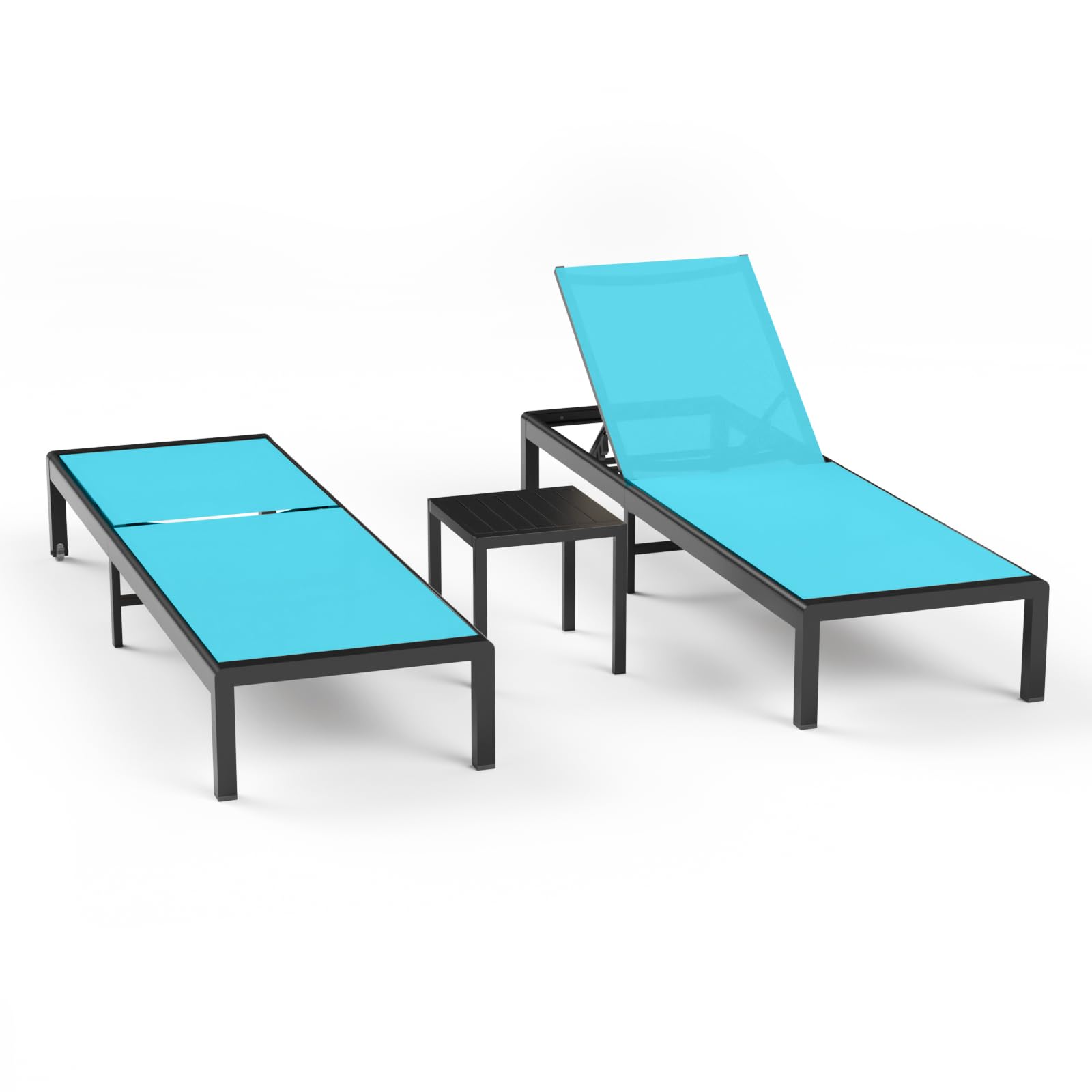 Aluminum Lounge Chairs Outdoor Chaise Furniture,2 Sets Patio Metal Deck Lounger Adjustable 5-Position Poolside Chase Recliner with Wheels for Beach,Coffee Table, (Khaki, 1 Chair)