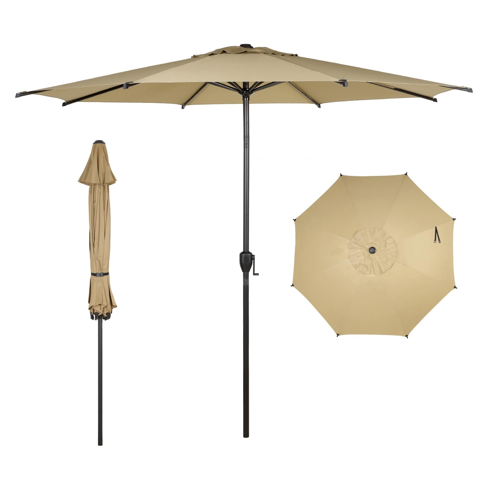 Abba Patio 9FT Lyon Outdoor Patio Umbrella Outdoor Table Umbrella with Push Button Tilt and Crank Market Umbrella 8 Sturdy Ribs UV Protection Waterproof for Garden Deck Backyard Pool, Black & Ivory