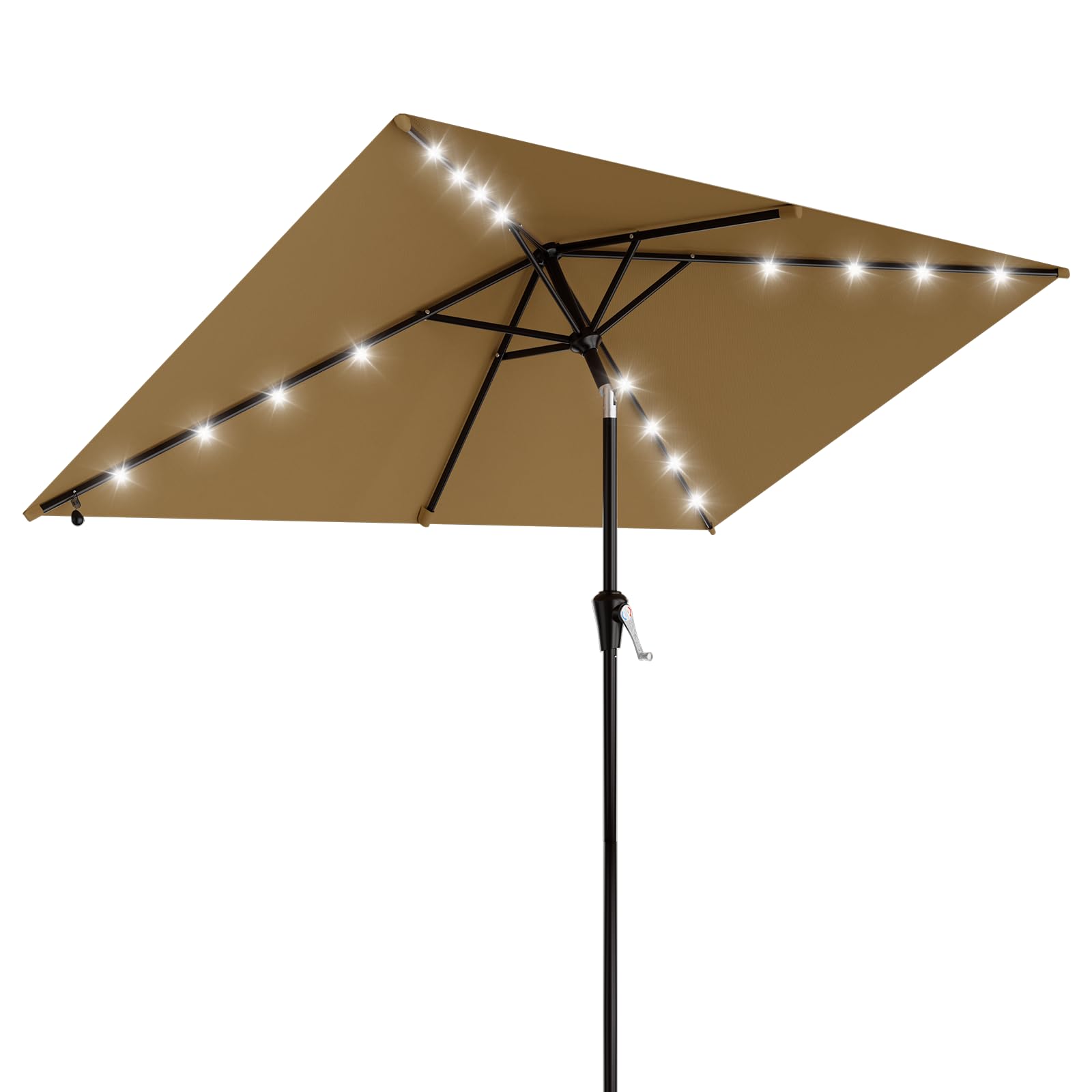 AreShark 9FT Patio Umbrella with Solar Lights, 32 Lighted Pool Umbrella w/Tilt and Crank, Outdoor Market Solar Umbrellas for Garden, Deck, Backyard, Pool and Beach, Beige