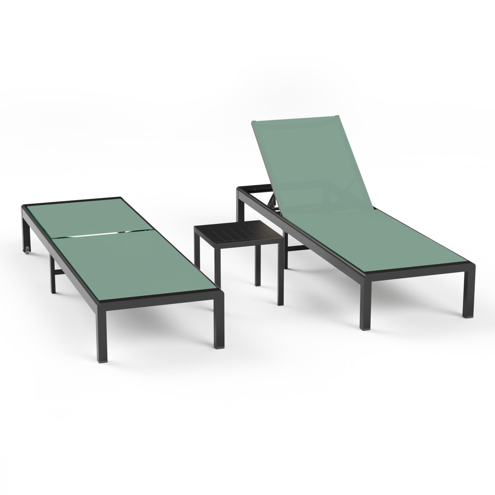 Aluminum Lounge Chairs Outdoor Chaise Furniture,2 Sets Patio Metal Deck Lounger Adjustable 5-Position Poolside Chase Recliner with Wheels for Beach,Coffee Table, (Khaki, 1 Chair)