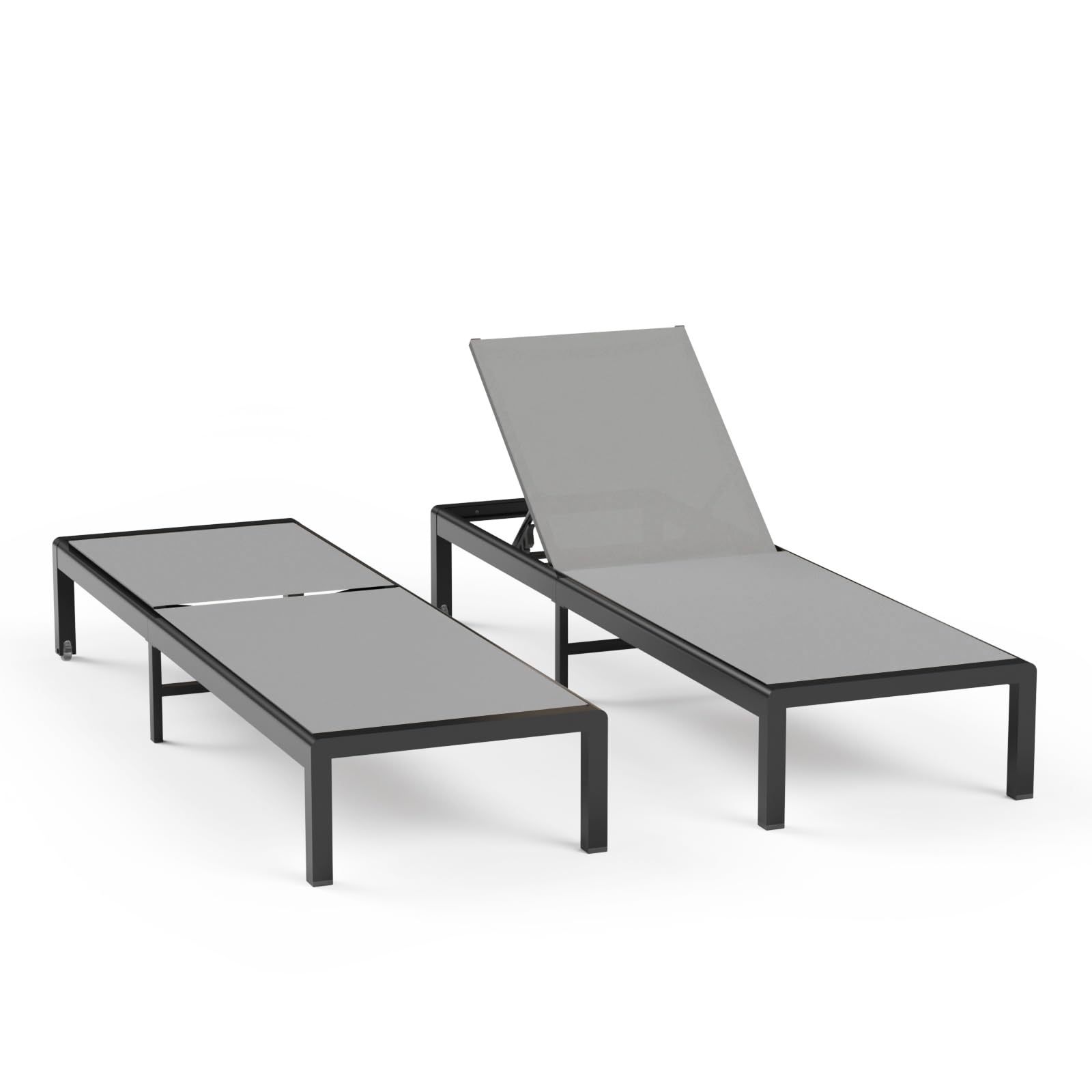 Aluminum Lounge Chairs Outdoor Chaise Furniture,2 Sets Patio Metal Deck Lounger Adjustable 5-Position Poolside Chase Recliner with Wheels for Beach,Coffee Table, (Khaki, 1 Chair)