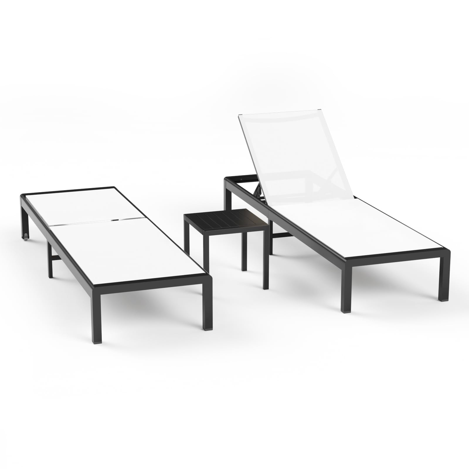 Aluminum Lounge Chairs Outdoor Chaise Furniture,2 Sets Patio Metal Deck Lounger Adjustable 5-Position Poolside Chase Recliner with Wheels for Beach,Coffee Table, (Khaki, 1 Chair)