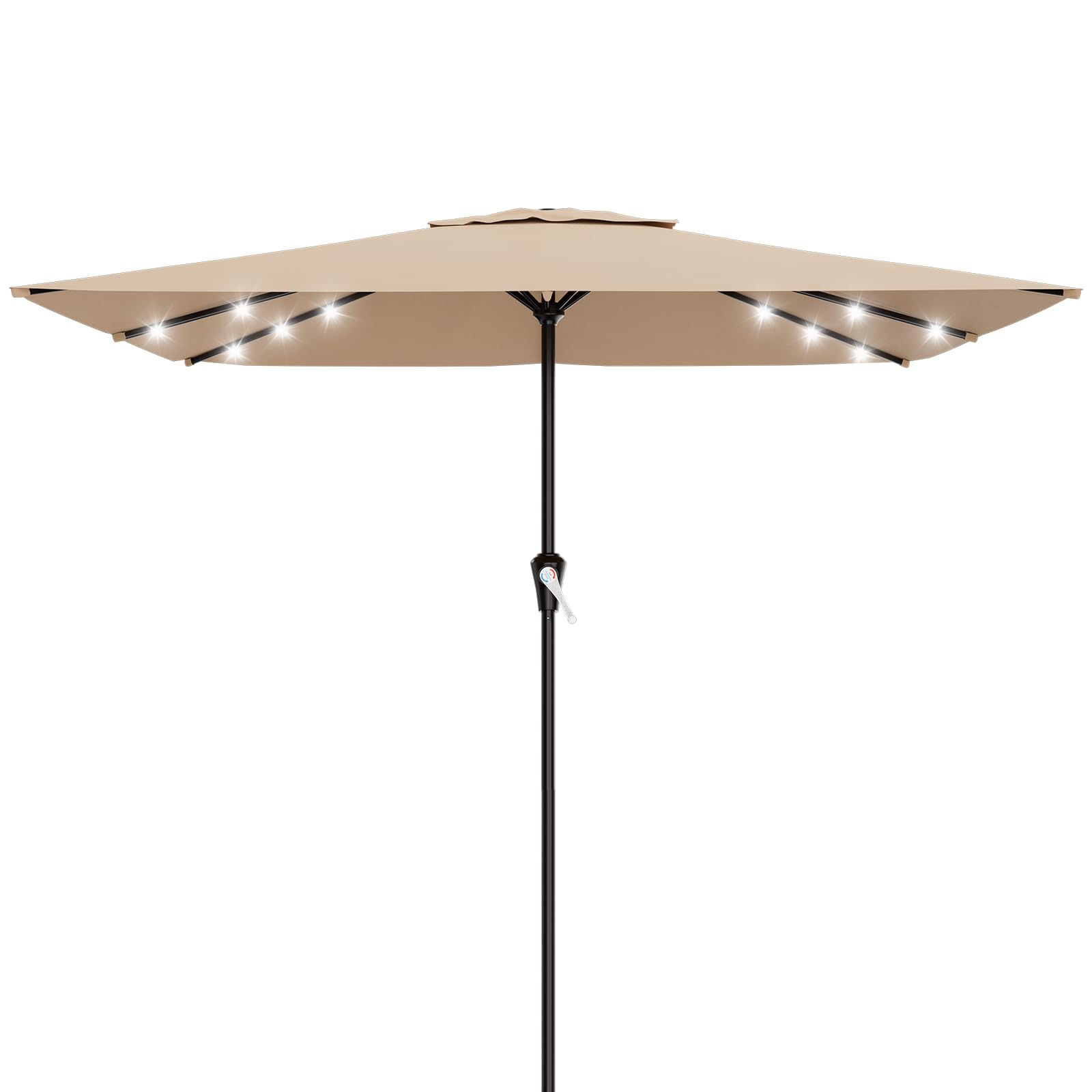 AreShark 9FT Patio Umbrella with Solar Lights, 32 Lighted Pool Umbrella w/Tilt and Crank, Outdoor Market Solar Umbrellas for Garden, Deck, Backyard, Pool and Beach, Beige