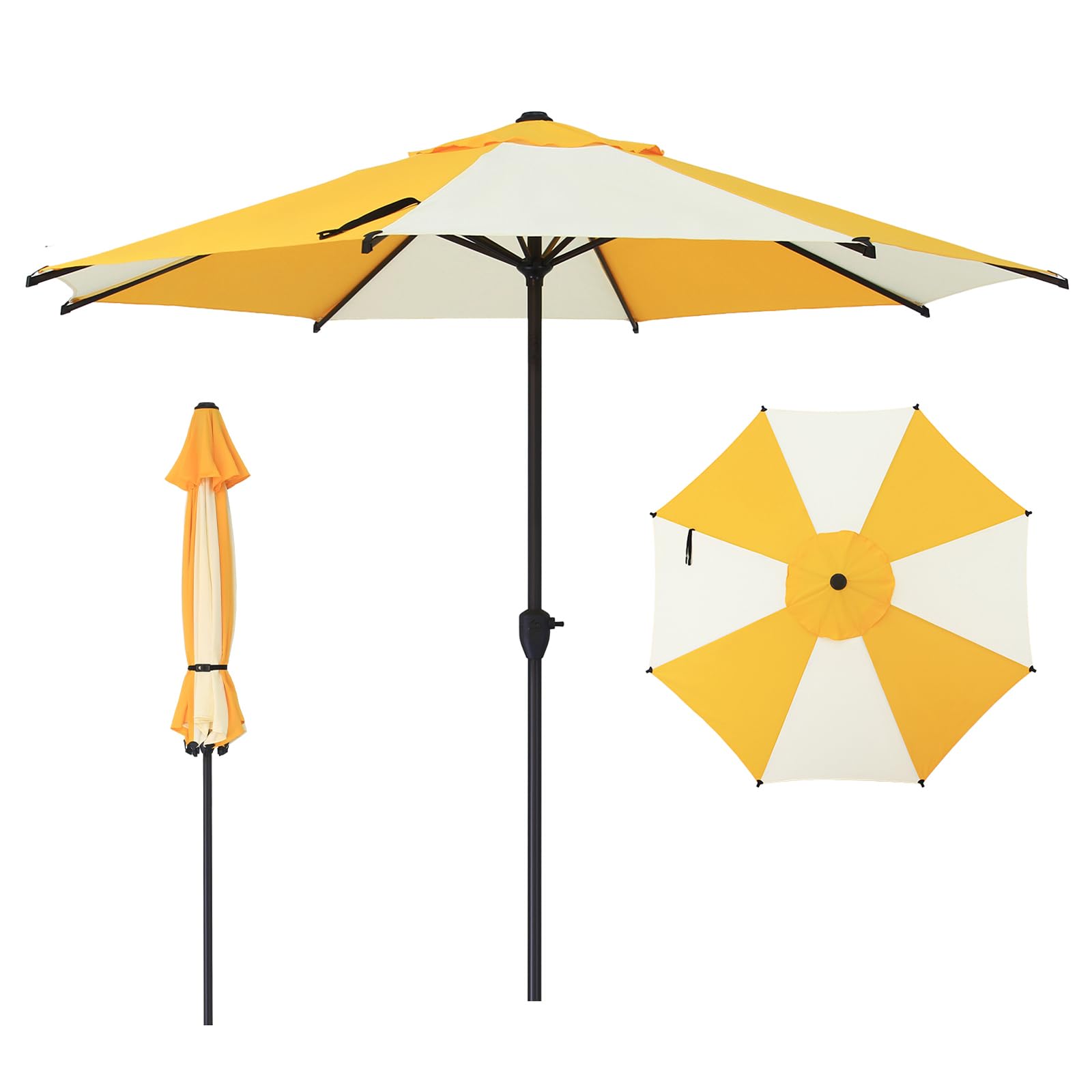 Abba Patio 9FT Lyon Outdoor Patio Umbrella Outdoor Table Umbrella with Push Button Tilt and Crank Market Umbrella 8 Sturdy Ribs UV Protection Waterproof for Garden Deck Backyard Pool, Black & Ivory