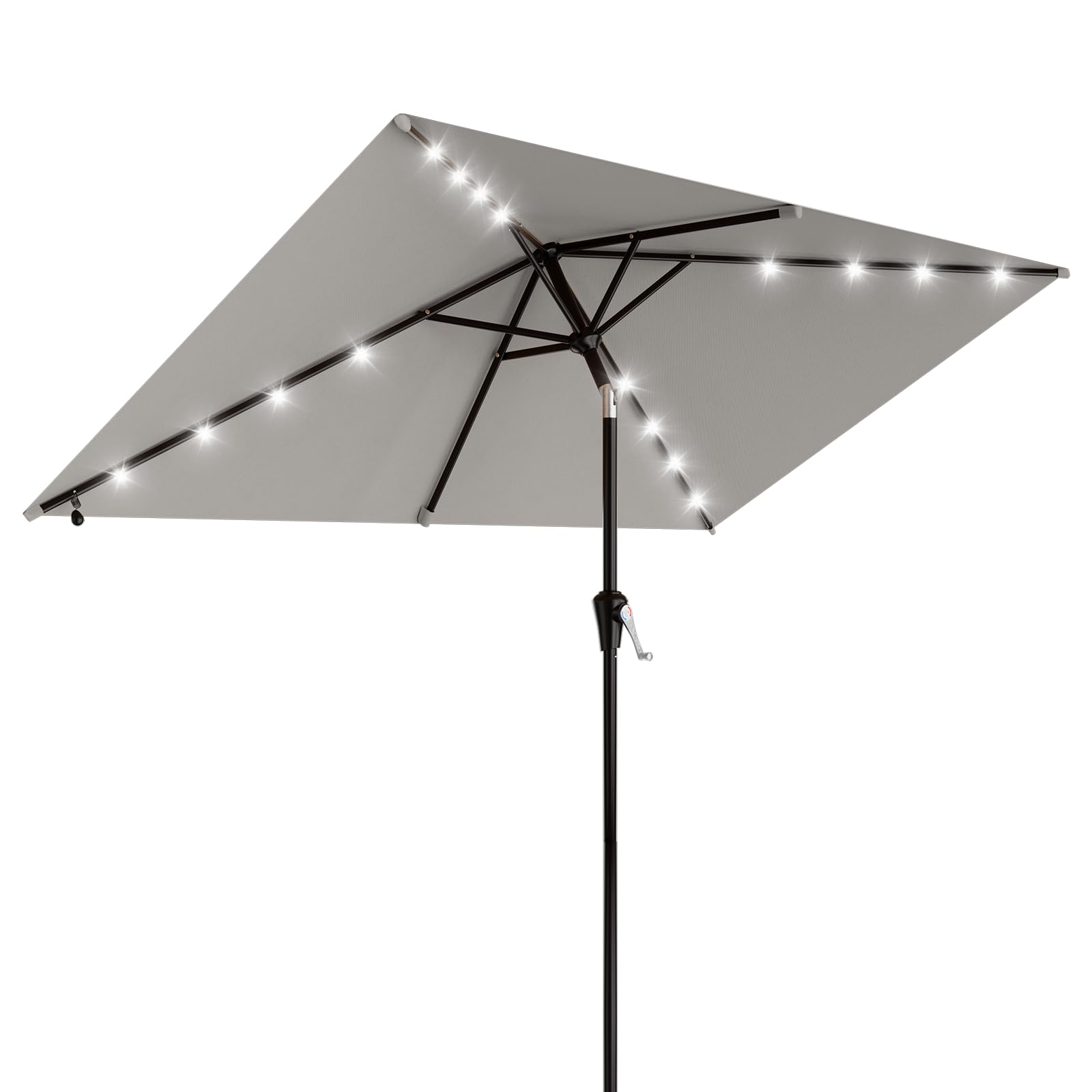 AreShark 9FT Patio Umbrella with Solar Lights, 32 Lighted Pool Umbrella w/Tilt and Crank, Outdoor Market Solar Umbrellas for Garden, Deck, Backyard, Pool and Beach, Beige