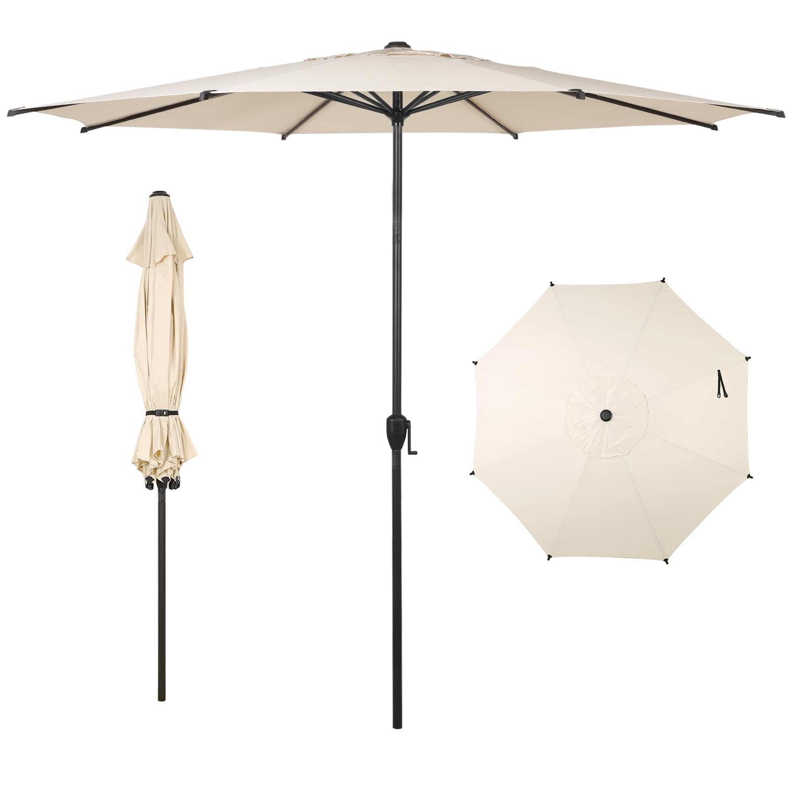 Abba Patio 9FT Lyon Outdoor Patio Umbrella Outdoor Table Umbrella with Push Button Tilt and Crank Market Umbrella 8 Sturdy Ribs UV Protection Waterproof for Garden Deck Backyard Pool, Black & Ivory