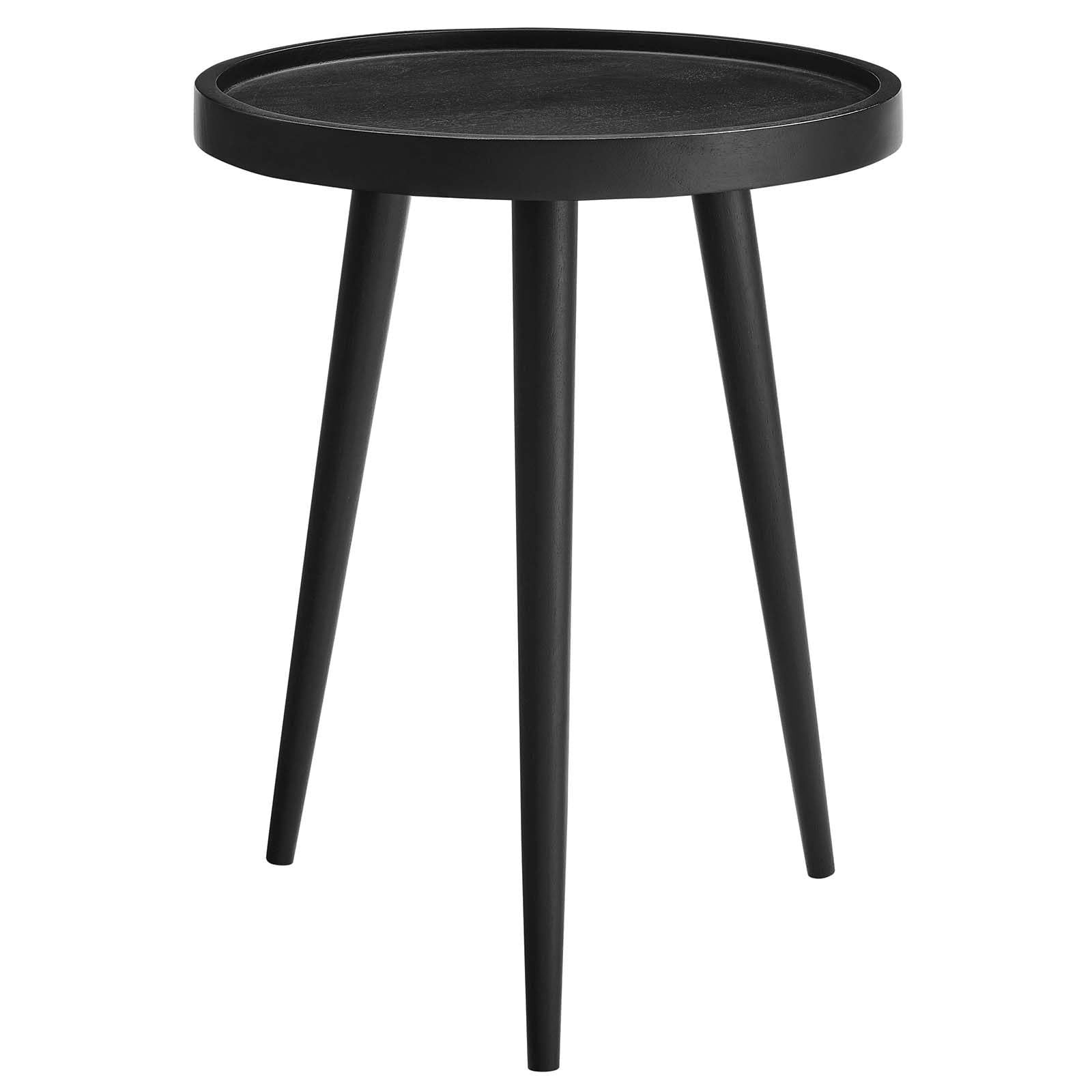 Modway Chiro Solid Wood Side Table in Walnut with Tray Top - Mid-Century Modern Round Accent Table - Small Bedside Table with Tapered Legs - Living Room End Table