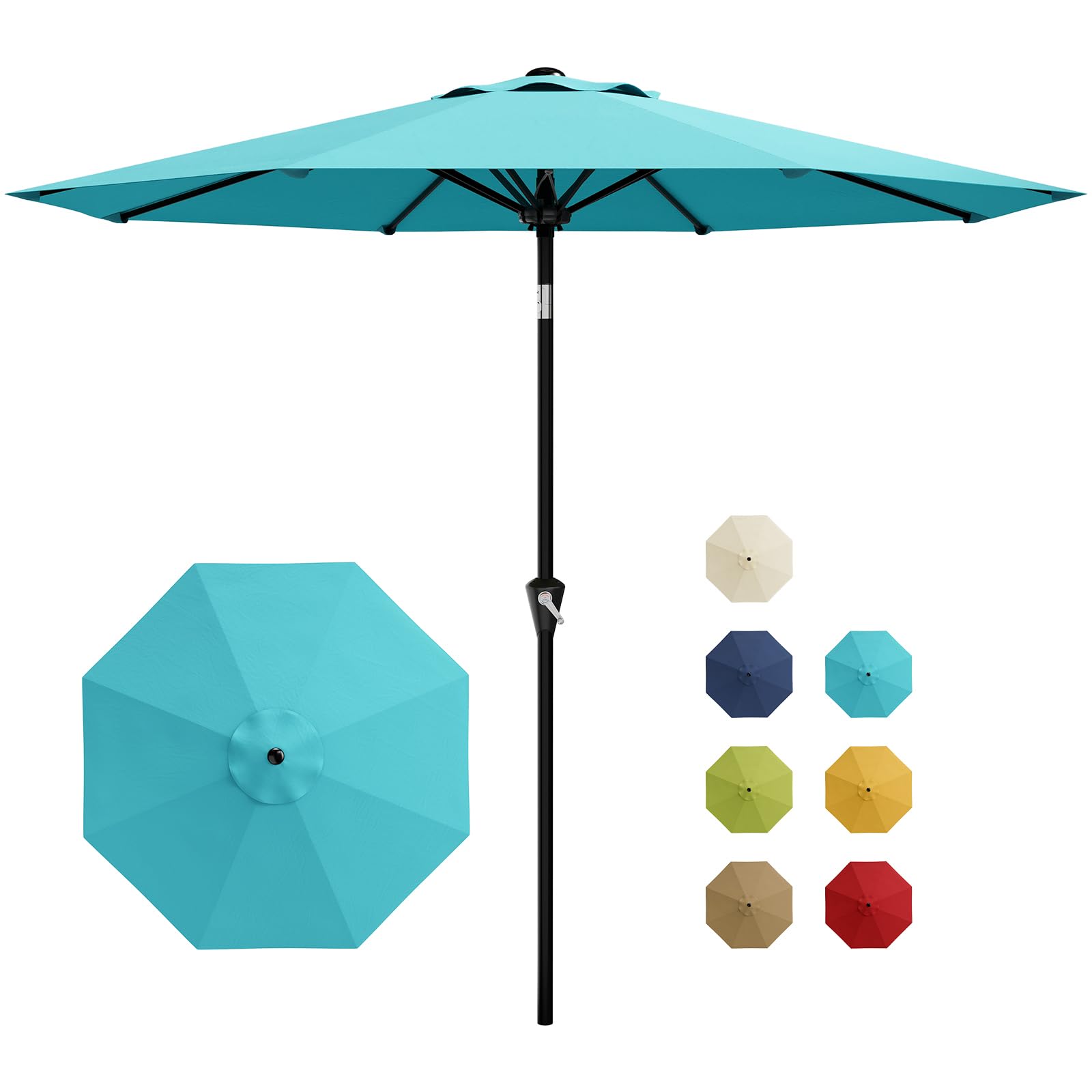 Garvee 9FT Patio Umbrella - Outdoor Table Umbrella with Smooth Crank Lift, Push Button Tilt and 8 Sturdy Ribs - Market Umbrella UV Protection Waterproof for Pool, Deck, Yard, Garden (Navy Blue)