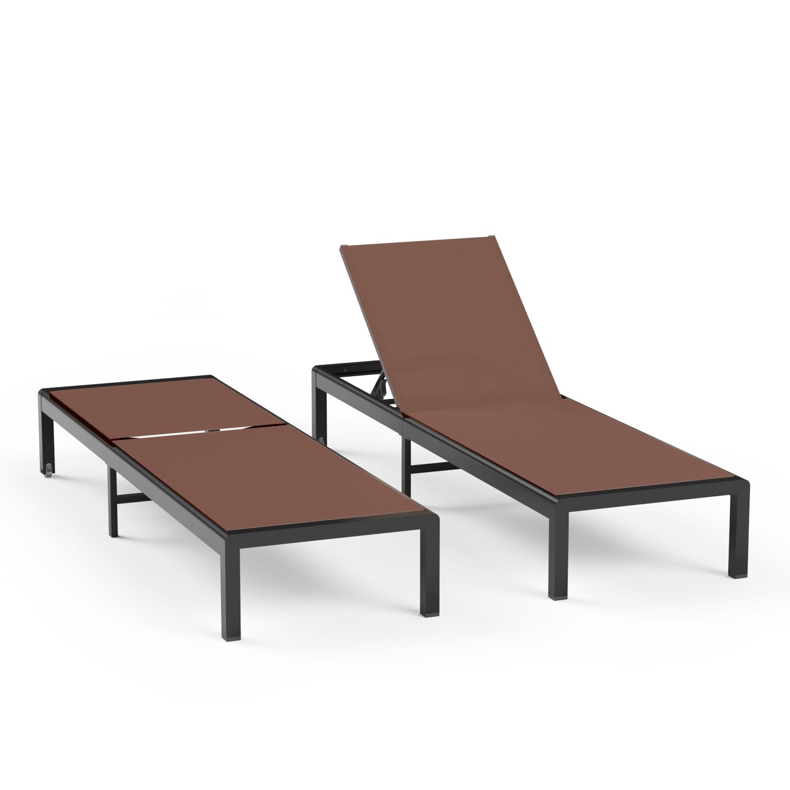 Aluminum Lounge Chairs Outdoor Chaise Furniture,2 Sets Patio Metal Deck Lounger Adjustable 5-Position Poolside Chase Recliner with Wheels for Beach,Coffee Table, (Khaki, 1 Chair)