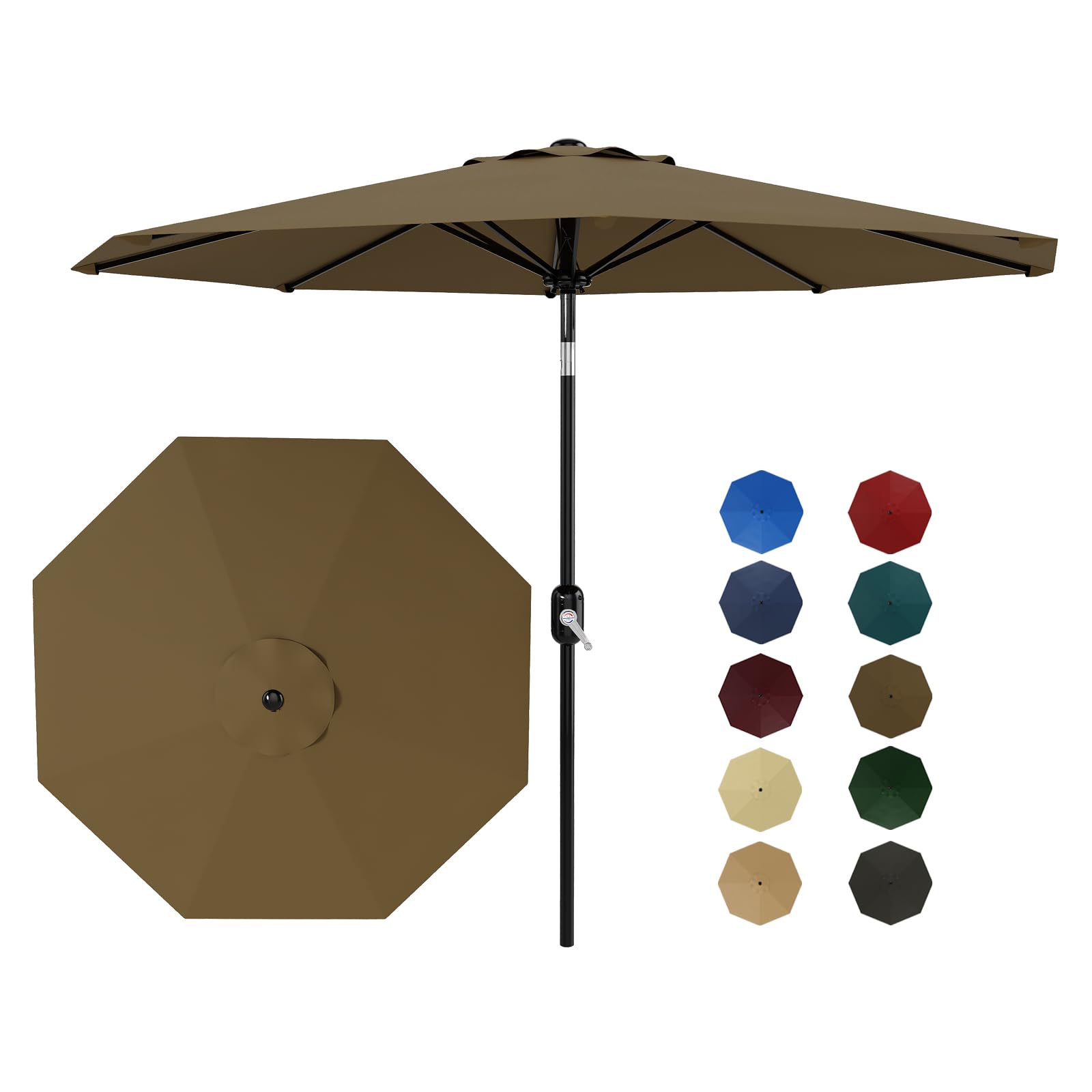 GarveeLife 9FT Umbrella Outdoor Patio, Table Umbrella with Push Button Tilt and Crank, 8 Sturdy Ribs Waterproof UV Protection for Garden, Pool, Deck, Backyard, Market (Navy)