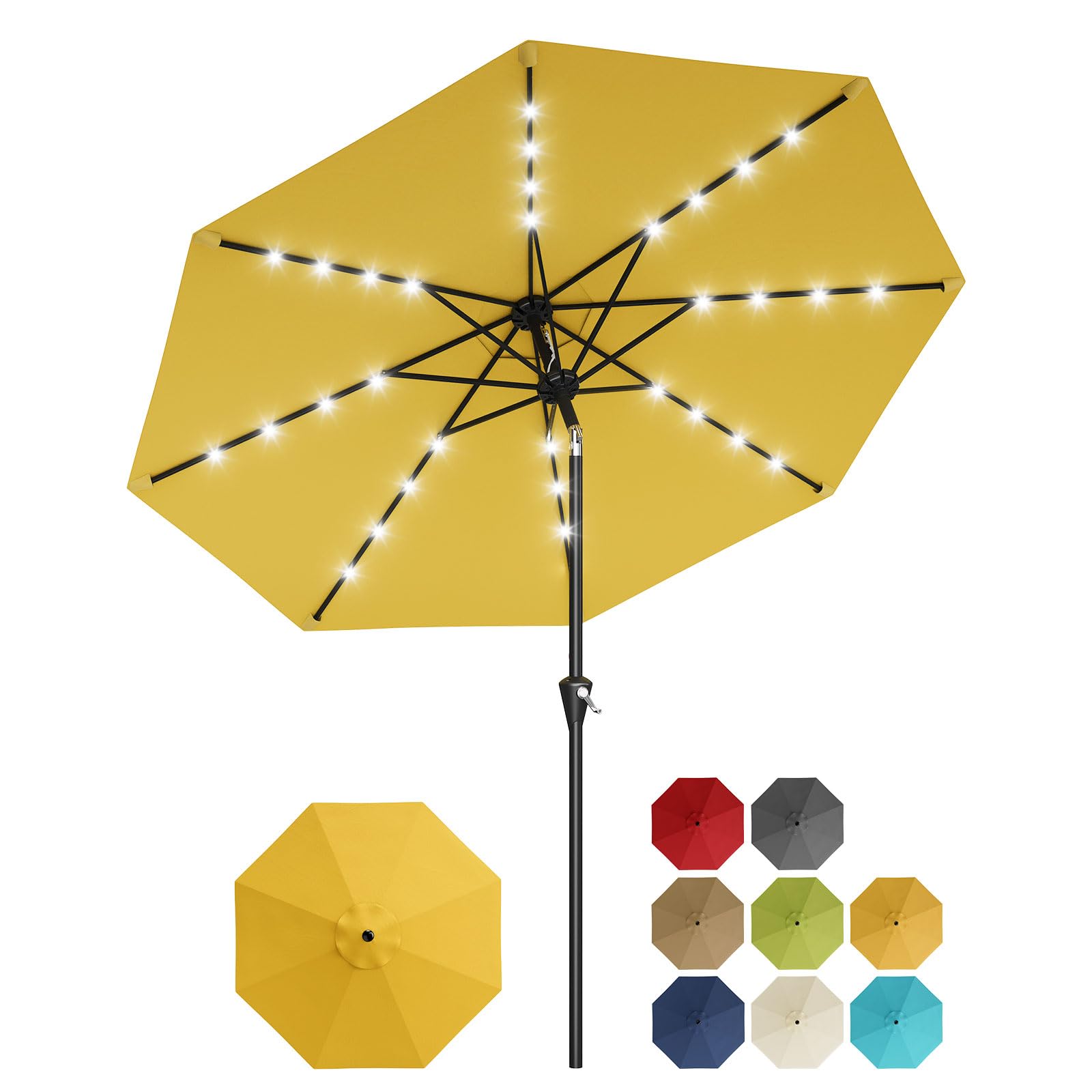 Garvee 9FT Patio Umbrella - Outdoor Table Umbrella with Smooth Crank Lift, Push Button Tilt and 8 Sturdy Ribs - Market Umbrella UV Protection Waterproof for Pool, Deck, Yard, Garden (Navy Blue)
