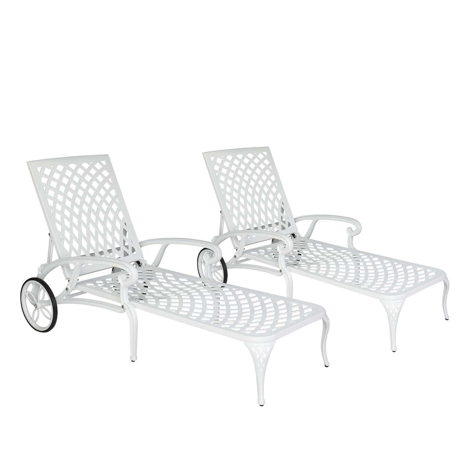 Outvita Lounge Chairs for Outside, Patio Cast Aluminum Recliner with Adjustable Back and Rolling Wheels for Backyard Porch Pool Balcony Deck (Bronze)